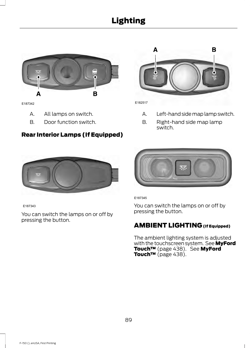 Ambient lighting, Lighting | FORD 2015 F-150 User Manual | Page 92 / 549