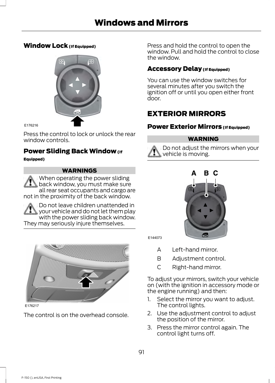 Exterior mirrors, Windows and mirrors | FORD 2015 F-150 User Manual | Page 94 / 549