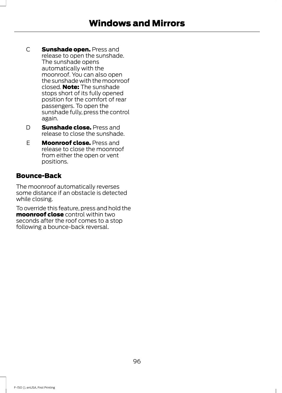 Windows and mirrors | FORD 2015 F-150 User Manual | Page 99 / 549