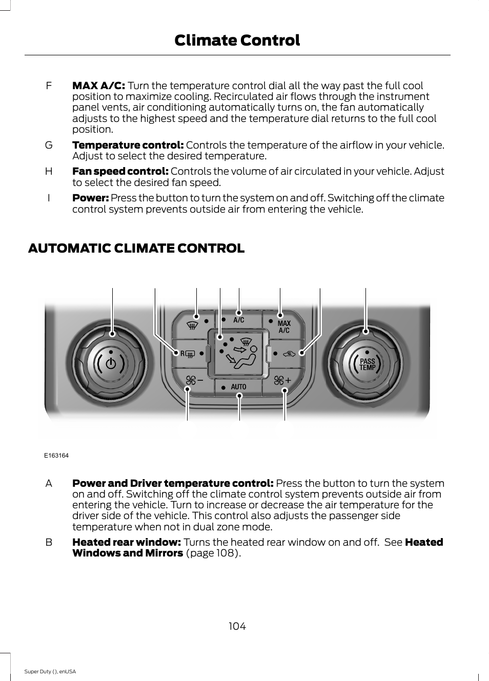 Automatic climate control, Climate control | FORD 2015 F-550 v.1 User Manual | Page 107 / 470