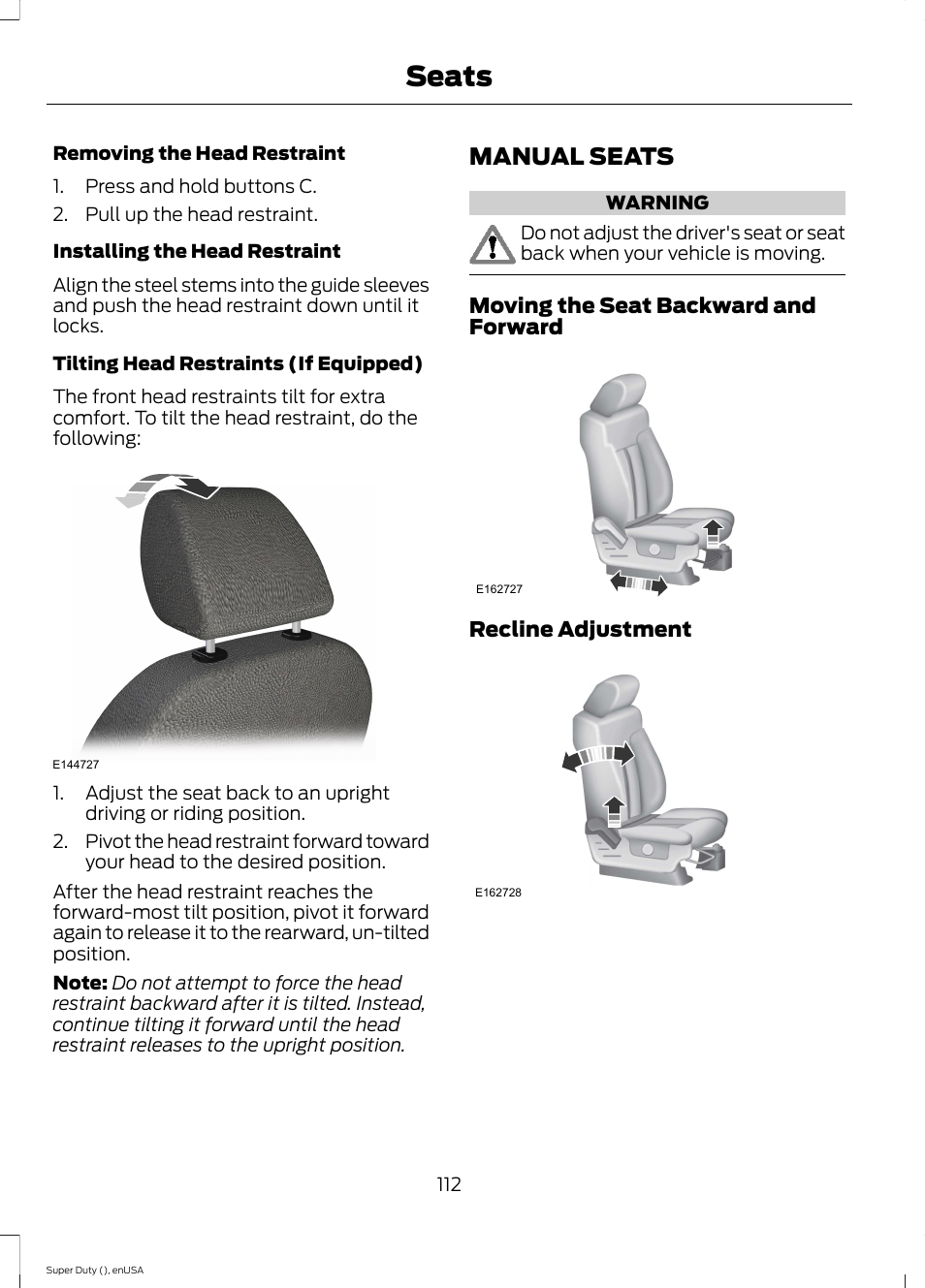 Manual seats, Seats | FORD 2015 F-550 v.1 User Manual | Page 115 / 470