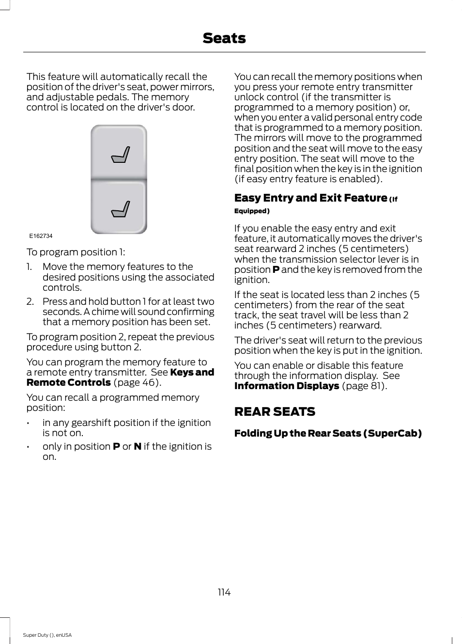 Rear seats, Seats | FORD 2015 F-550 v.1 User Manual | Page 117 / 470