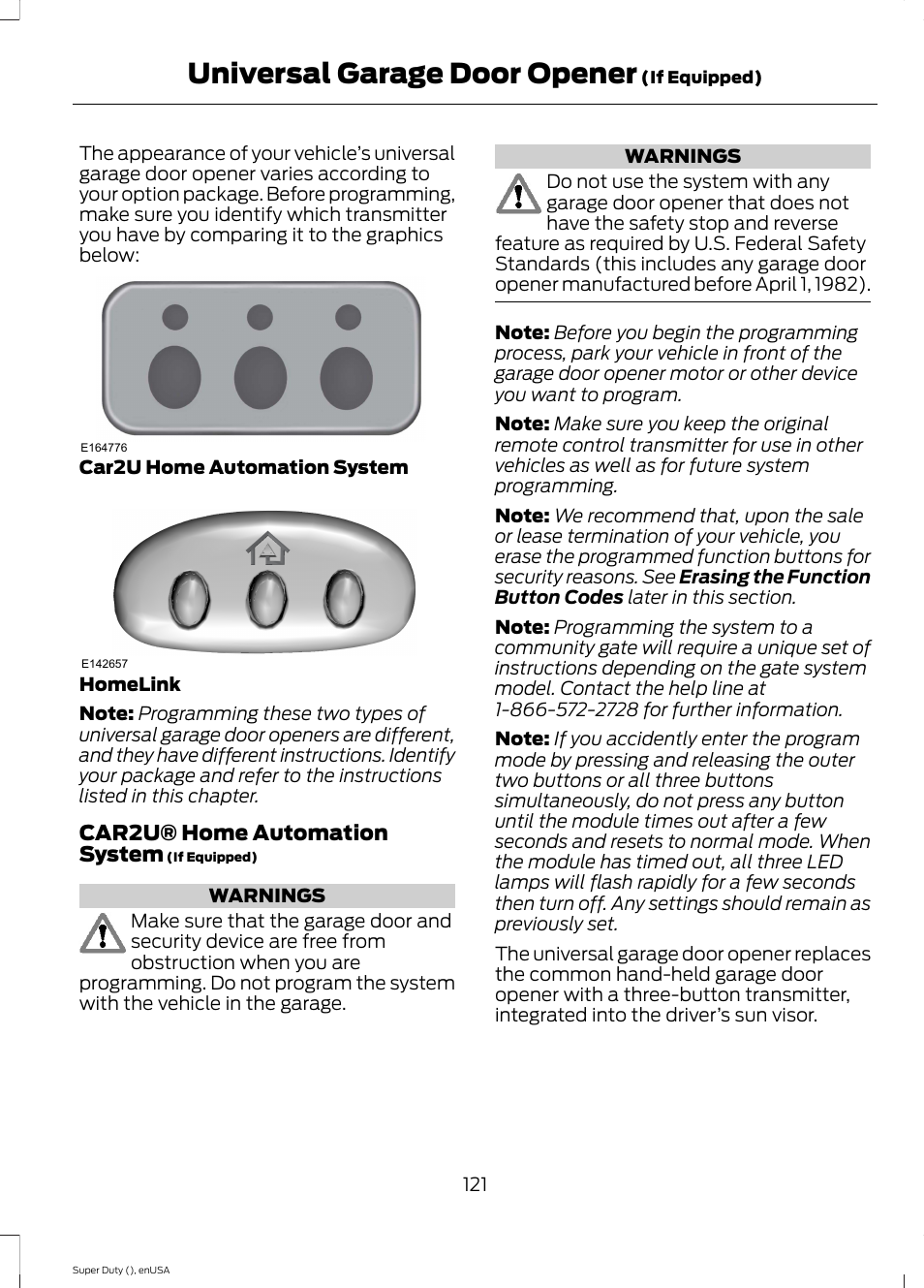 Universal garage door opener, Universal garage door, Opener | FORD 2015 F-550 v.1 User Manual | Page 124 / 470