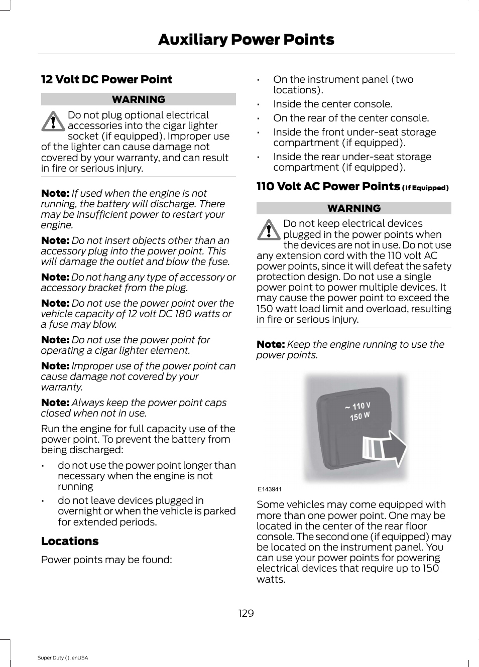 Auxiliary power points | FORD 2015 F-550 v.1 User Manual | Page 132 / 470