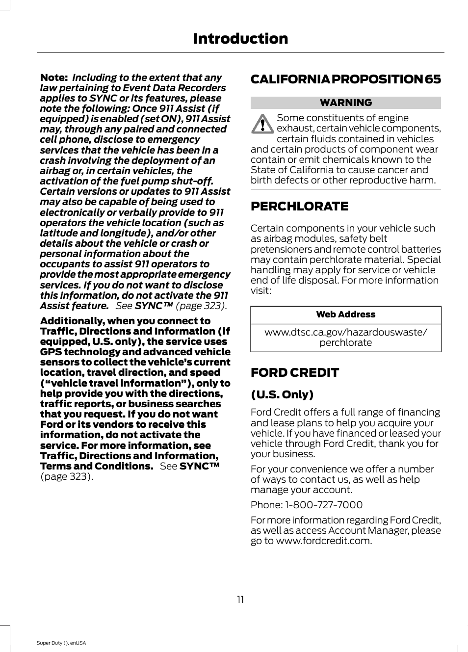 California proposition 65, Perchlorate, Ford credit | California proposition 65 perchlorate ford credit, Introduction | FORD 2015 F-550 v.1 User Manual | Page 14 / 470