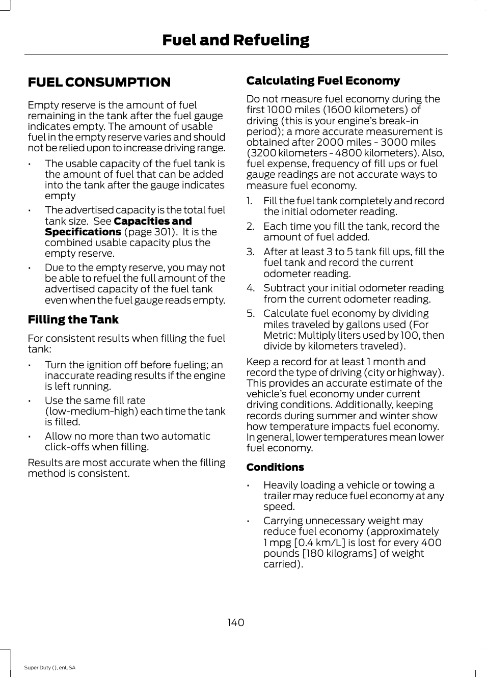 Fuel consumption, Fuel and refueling | FORD 2015 F-550 v.1 User Manual | Page 143 / 470