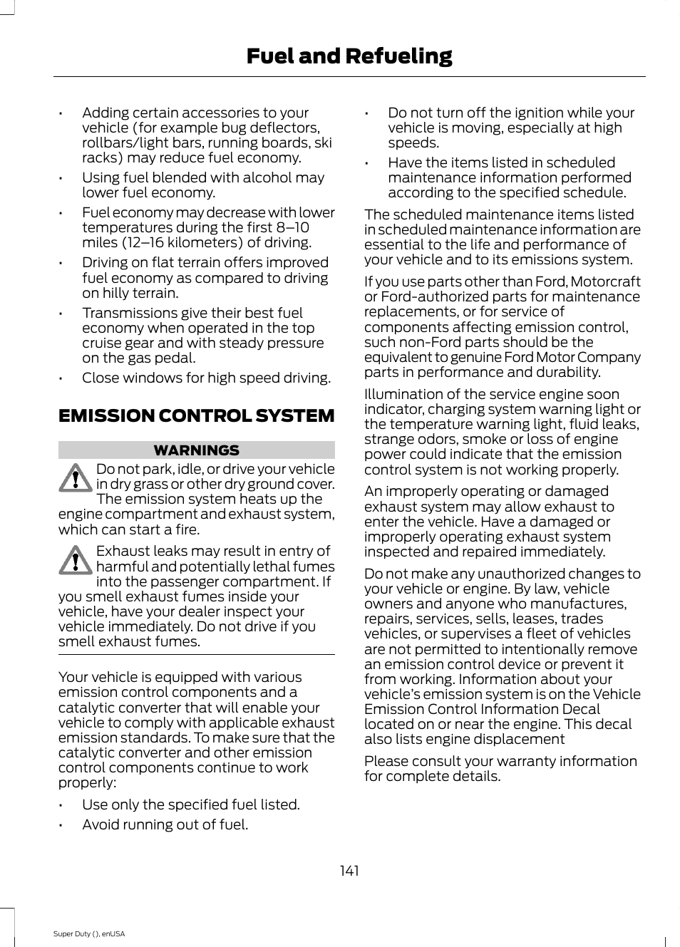 Emission control system, Fuel and refueling | FORD 2015 F-550 v.1 User Manual | Page 144 / 470
