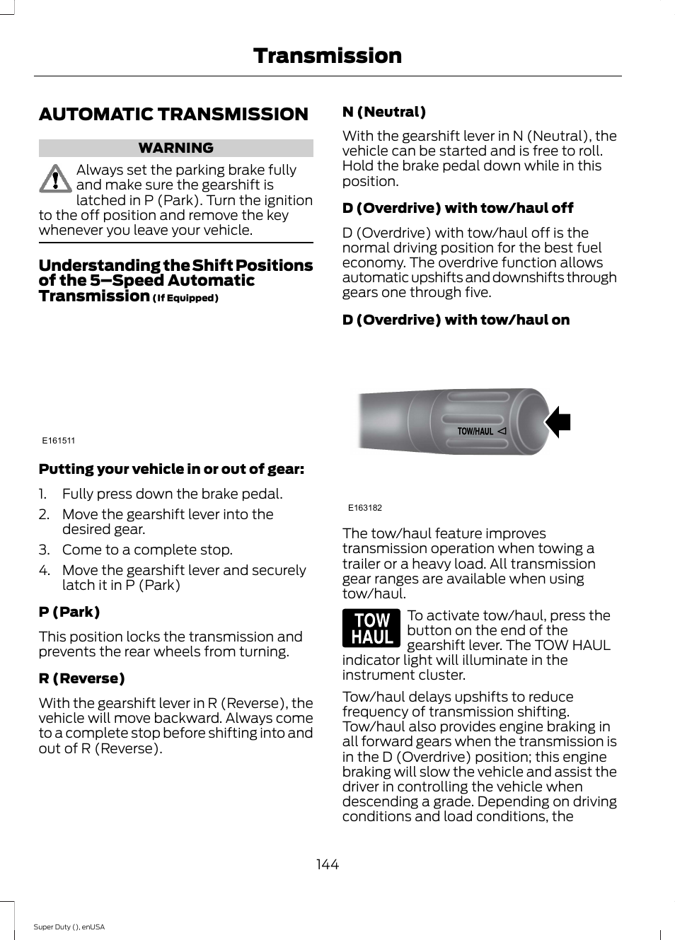 Transmission, Automatic transmission | FORD 2015 F-550 v.1 User Manual | Page 147 / 470