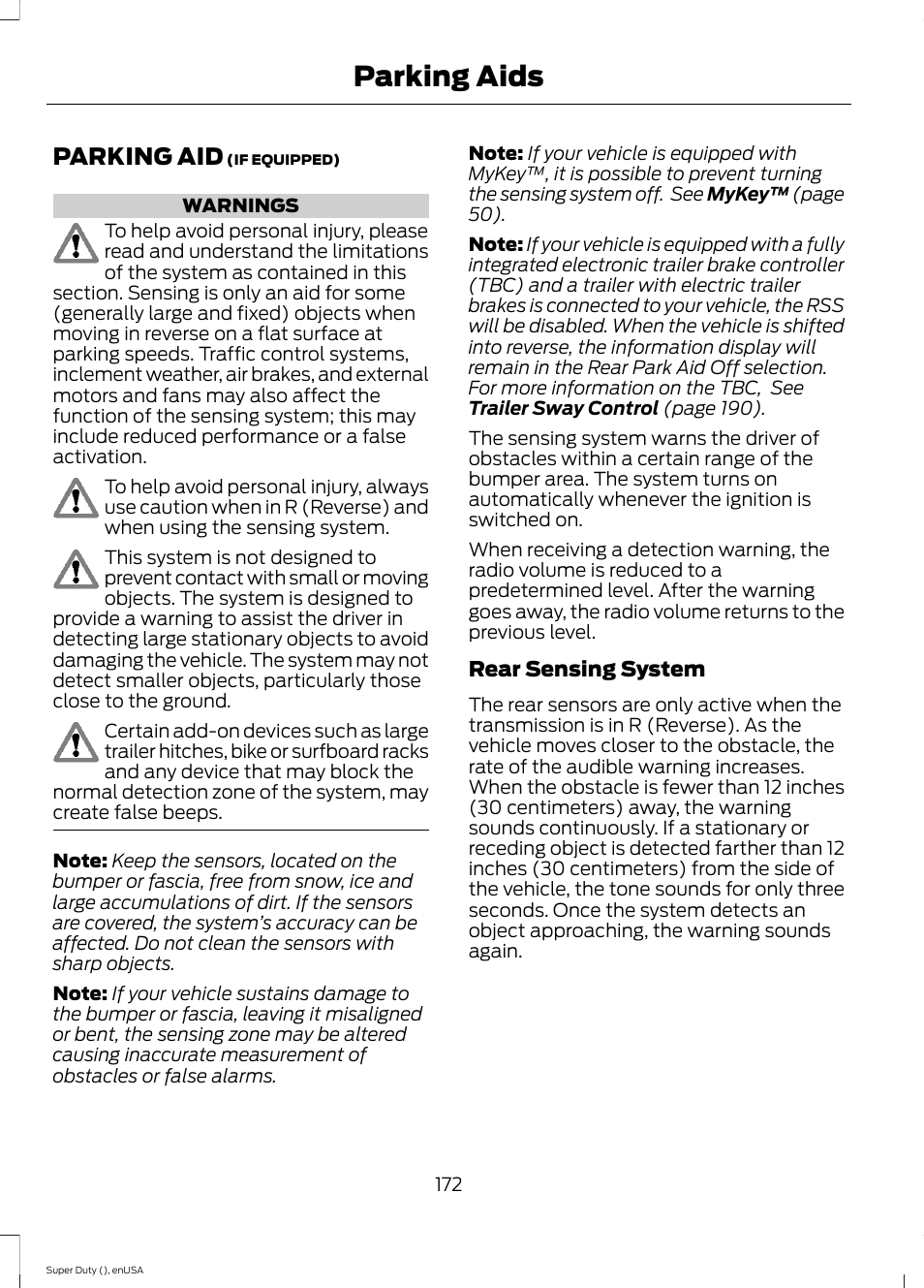 Parking aids, Parking aid | FORD 2015 F-550 v.1 User Manual | Page 175 / 470