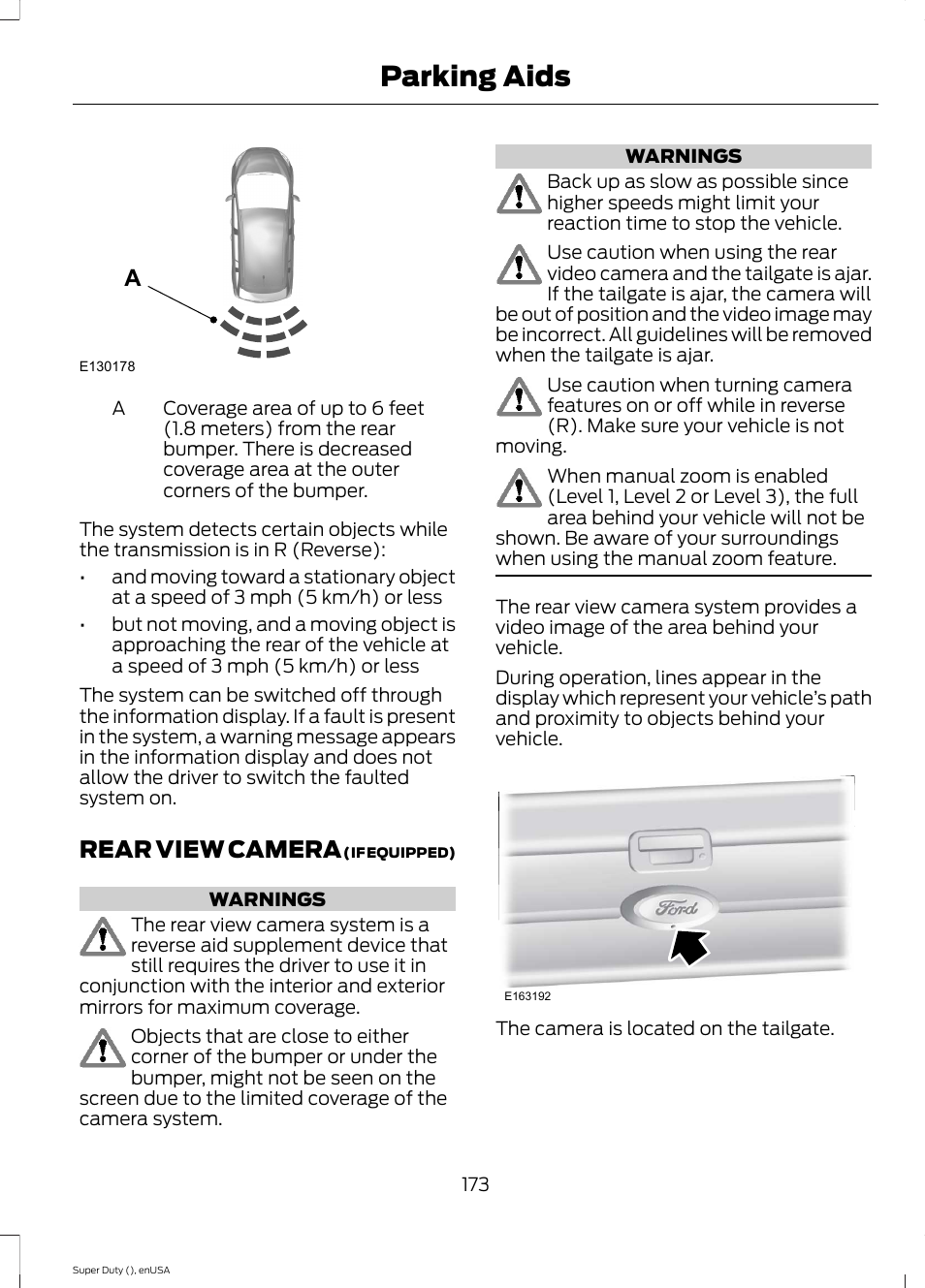 Rear view camera, Parking aids | FORD 2015 F-550 v.1 User Manual | Page 176 / 470