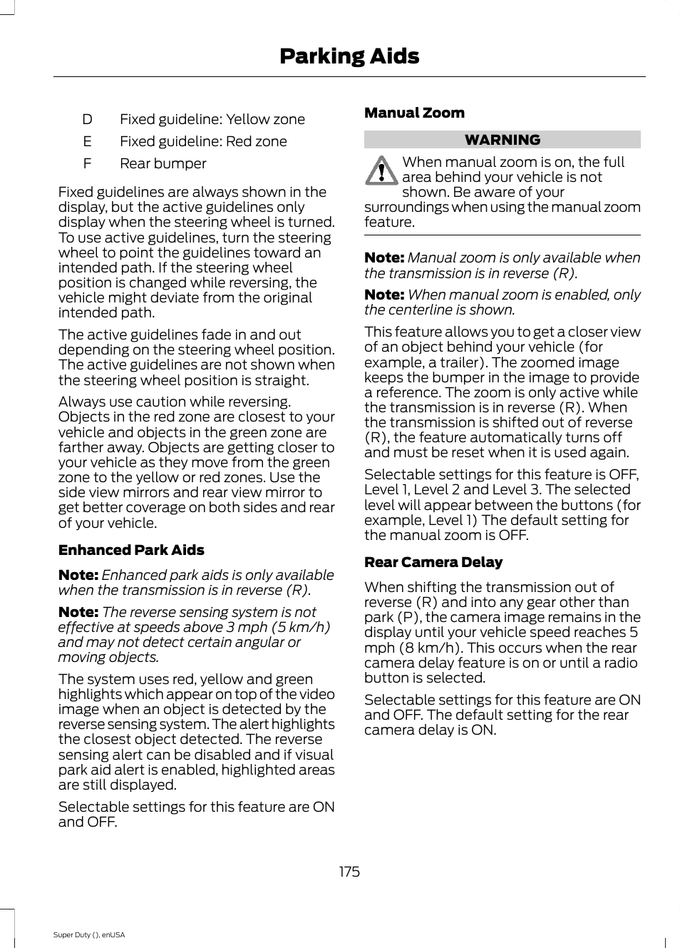 Parking aids | FORD 2015 F-550 v.1 User Manual | Page 178 / 470