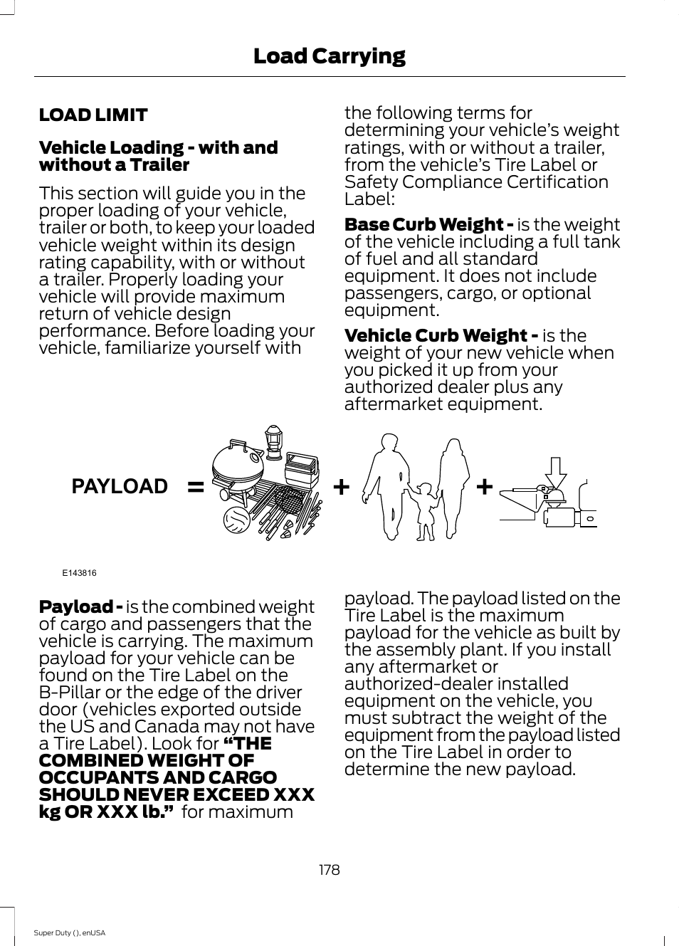 Load carrying, Load limit, Payload | FORD 2015 F-550 v.1 User Manual | Page 181 / 470