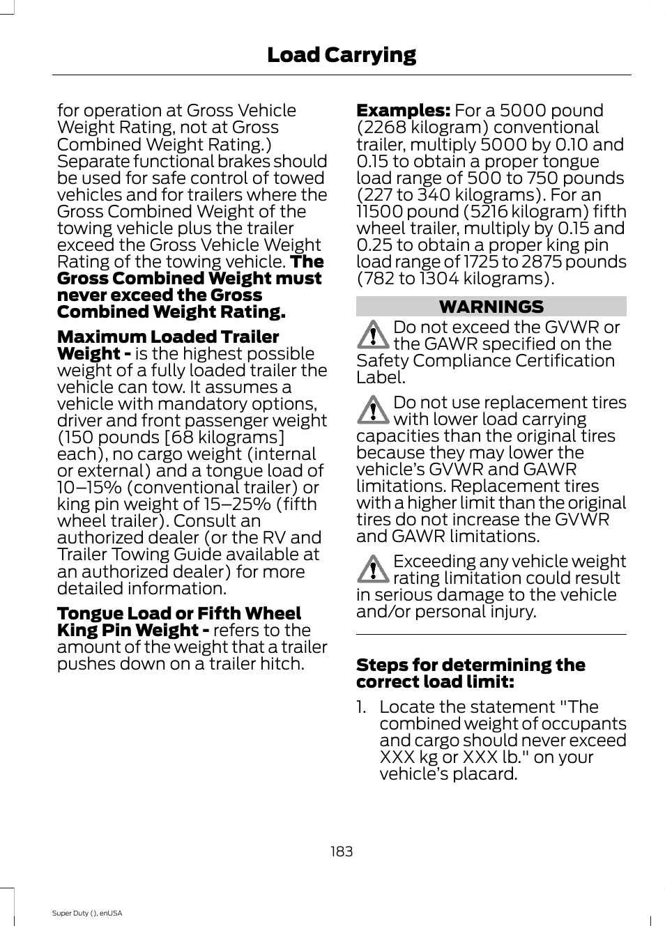 Load carrying | FORD 2015 F-550 v.1 User Manual | Page 186 / 470