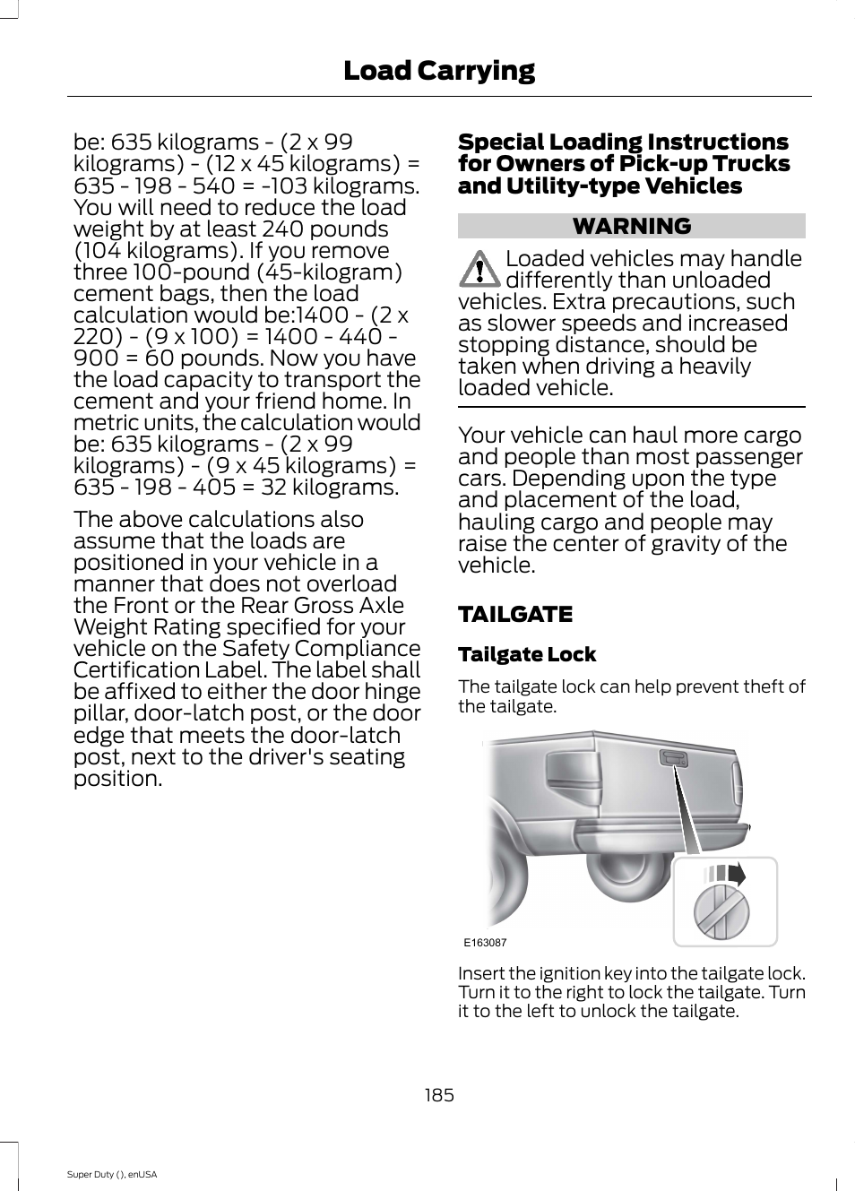 Tailgate, Load carrying | FORD 2015 F-550 v.1 User Manual | Page 188 / 470