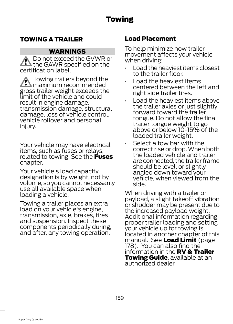 Towing, Towing a trailer | FORD 2015 F-550 v.1 User Manual | Page 192 / 470