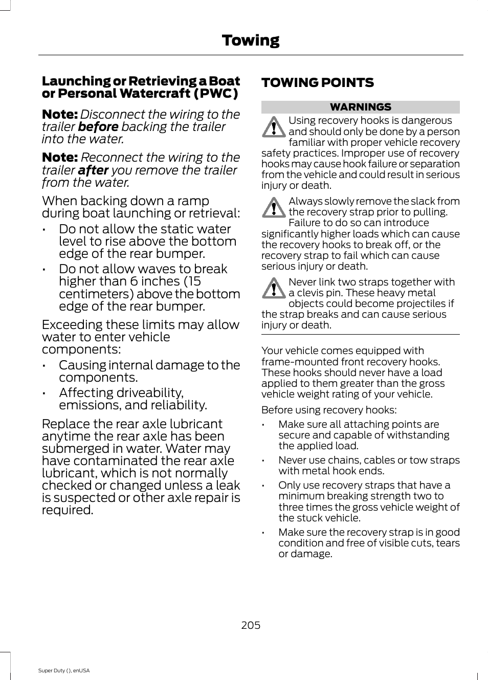 Towing points, Towing | FORD 2015 F-550 v.1 User Manual | Page 208 / 470