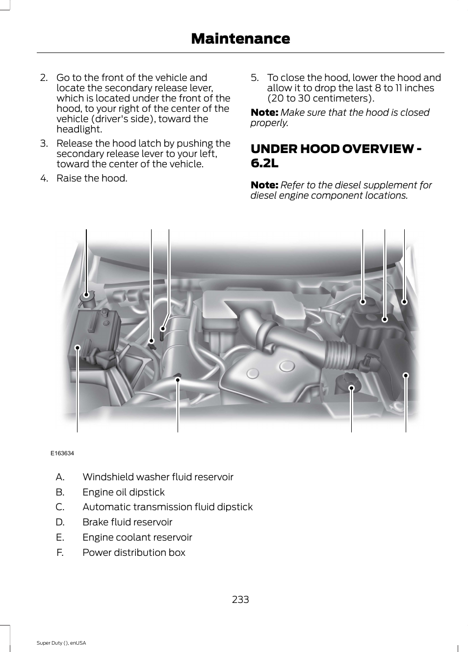 Under hood overview, Under hood overview - 6.2l, Maintenance | FORD 2015 F-550 v.1 User Manual | Page 236 / 470