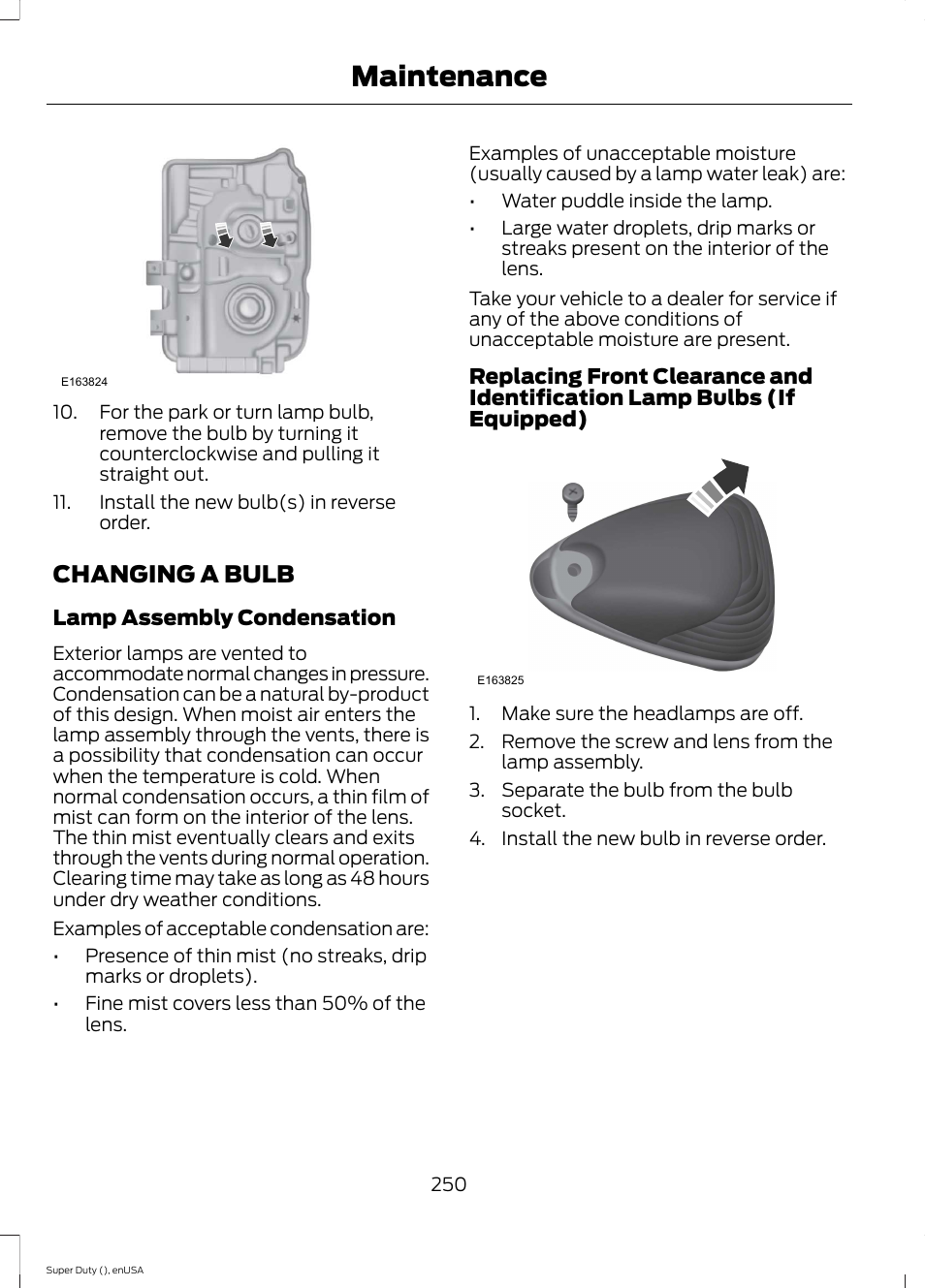 Changing a bulb, Maintenance | FORD 2015 F-550 v.1 User Manual | Page 253 / 470