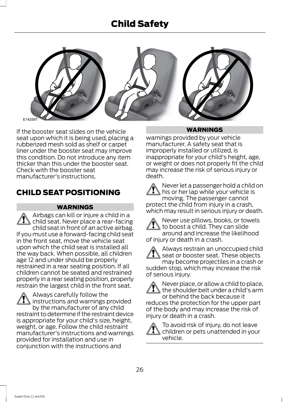 Child seat positioning, Child safety | FORD 2015 F-550 v.1 User Manual | Page 29 / 470