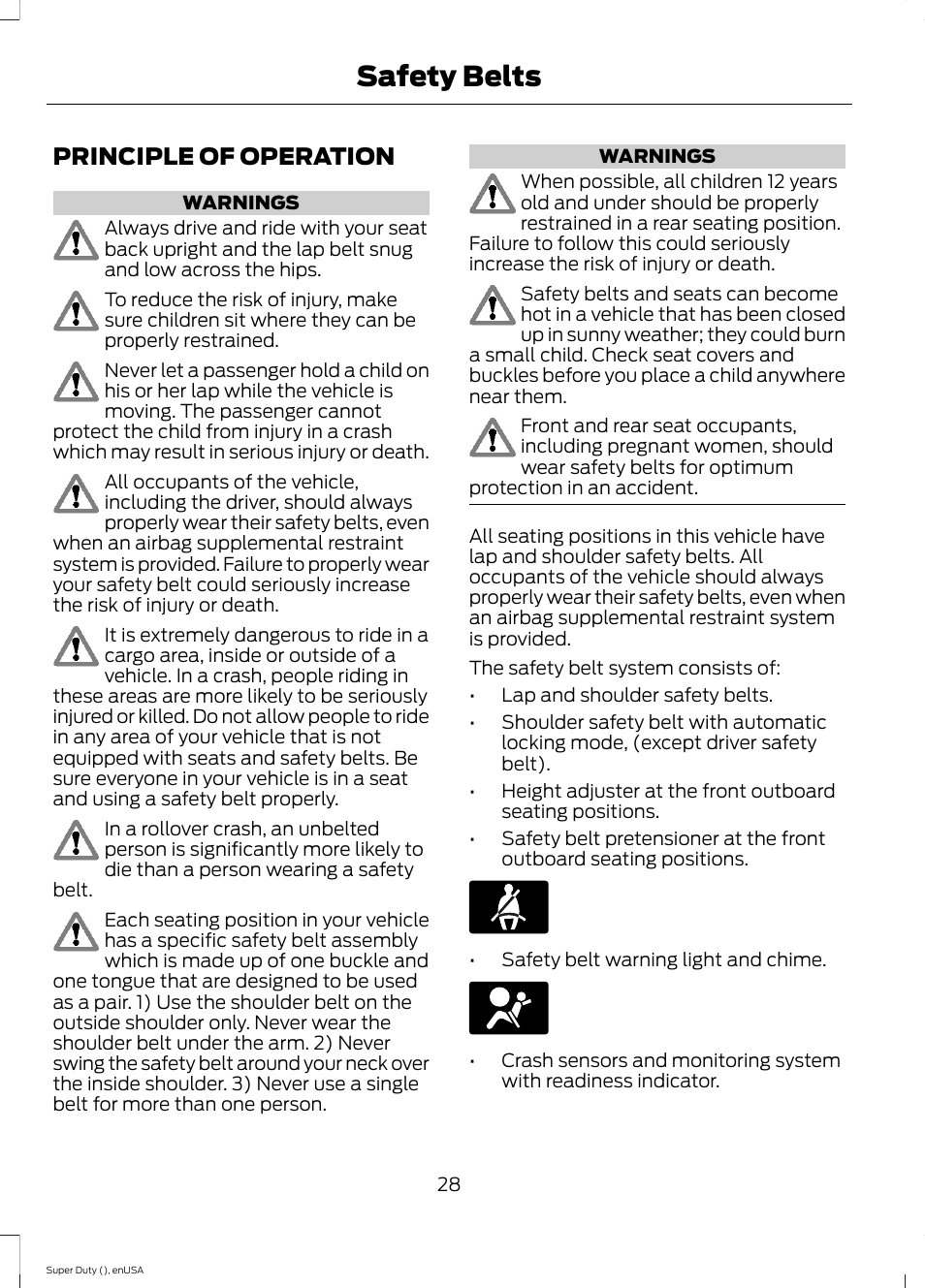 Safety belts, Principle of operation | FORD 2015 F-550 v.1 User Manual | Page 31 / 470