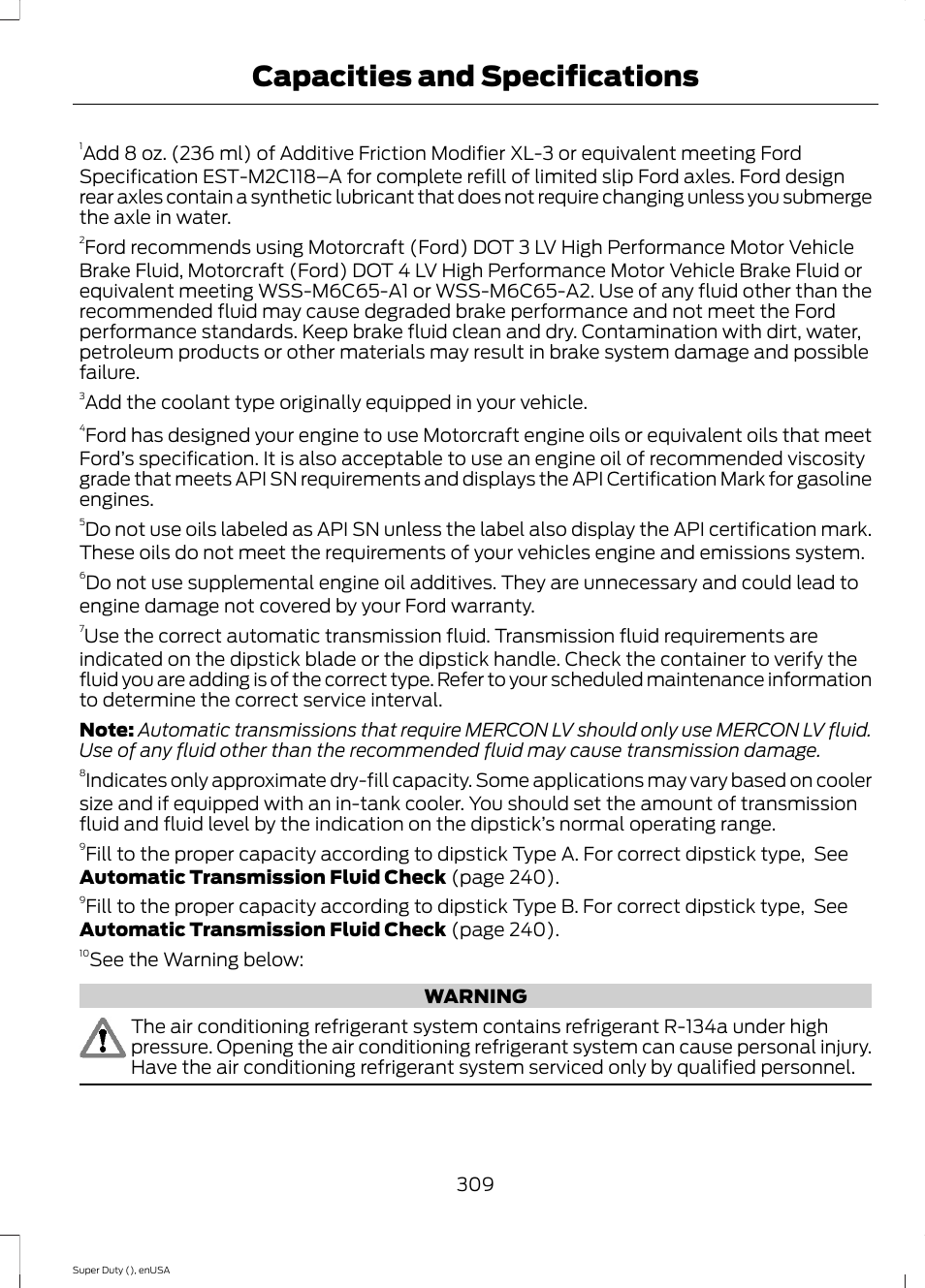 Capacities and specifications | FORD 2015 F-550 v.1 User Manual | Page 312 / 470