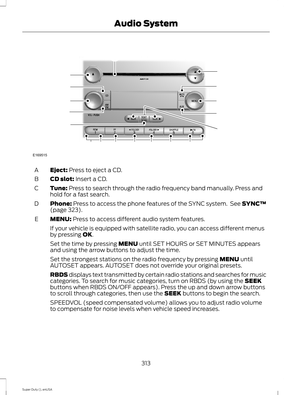 Audio system | FORD 2015 F-550 v.1 User Manual | Page 316 / 470