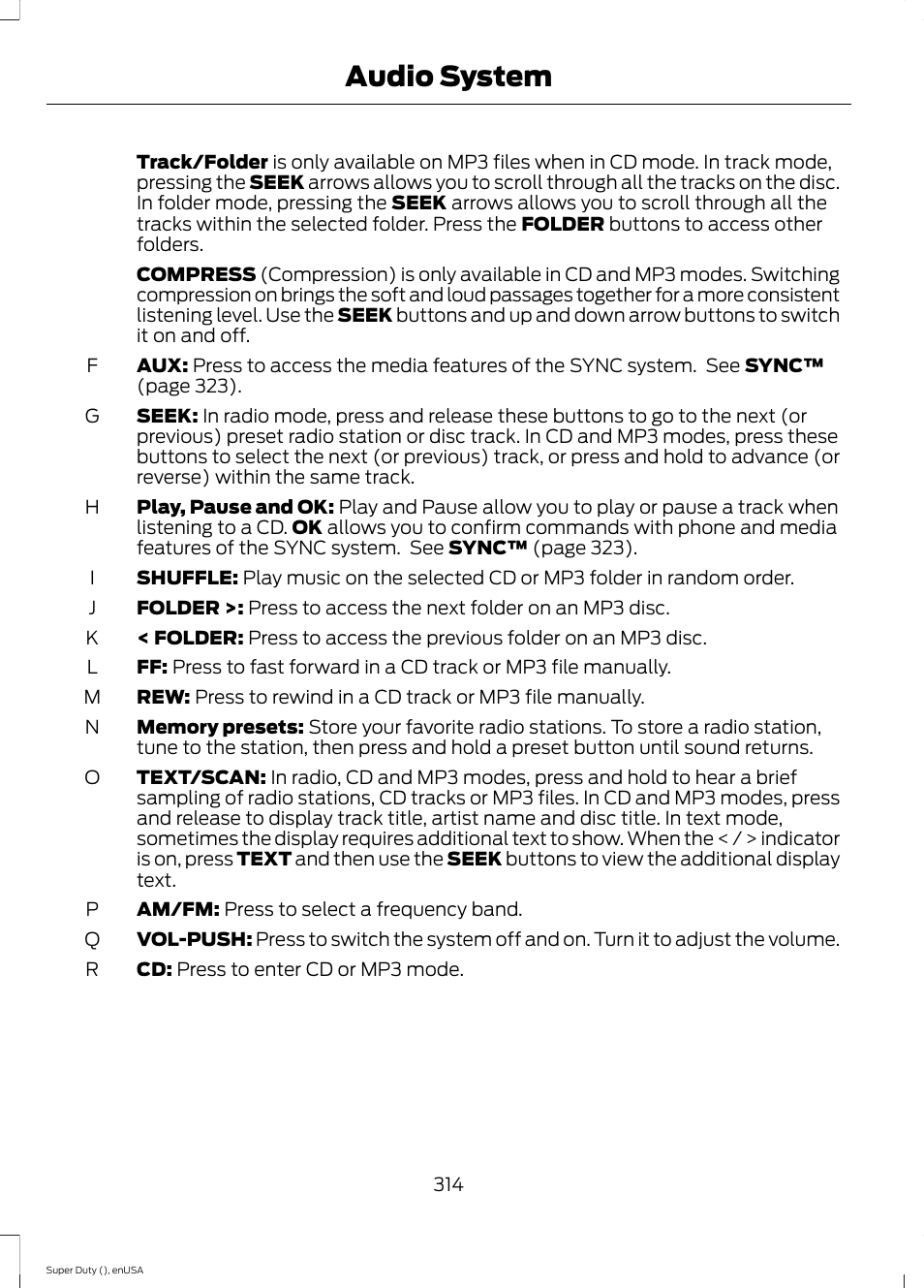 Audio system | FORD 2015 F-550 v.1 User Manual | Page 317 / 470