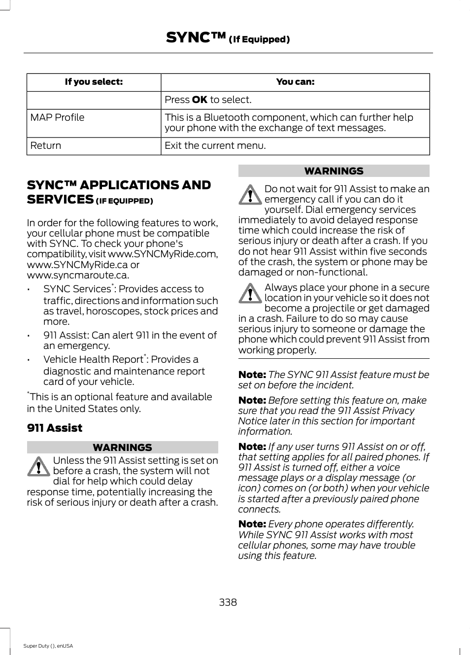 Sync™ applications and services, Sync | FORD 2015 F-550 v.1 User Manual | Page 341 / 470