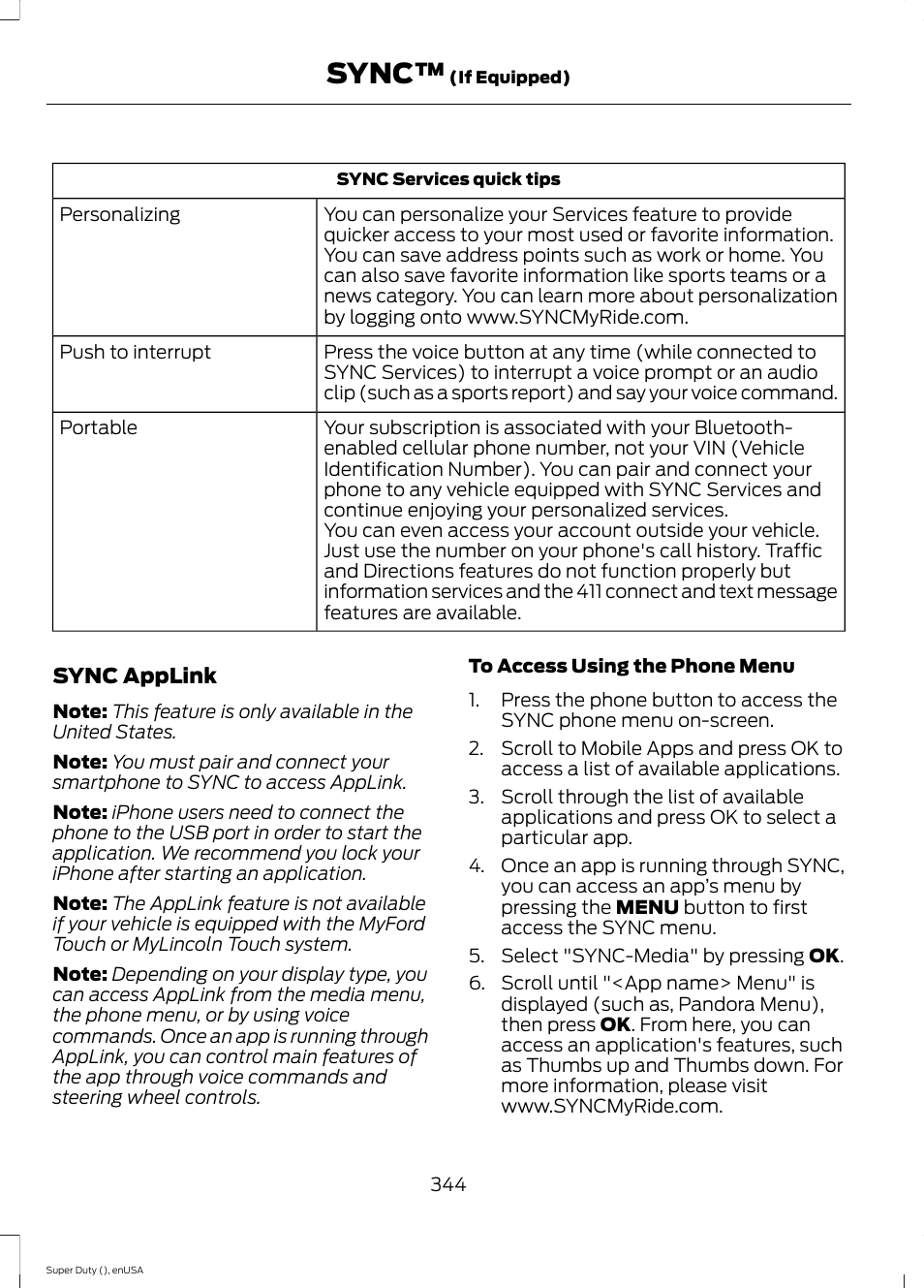 Sync | FORD 2015 F-550 v.1 User Manual | Page 347 / 470