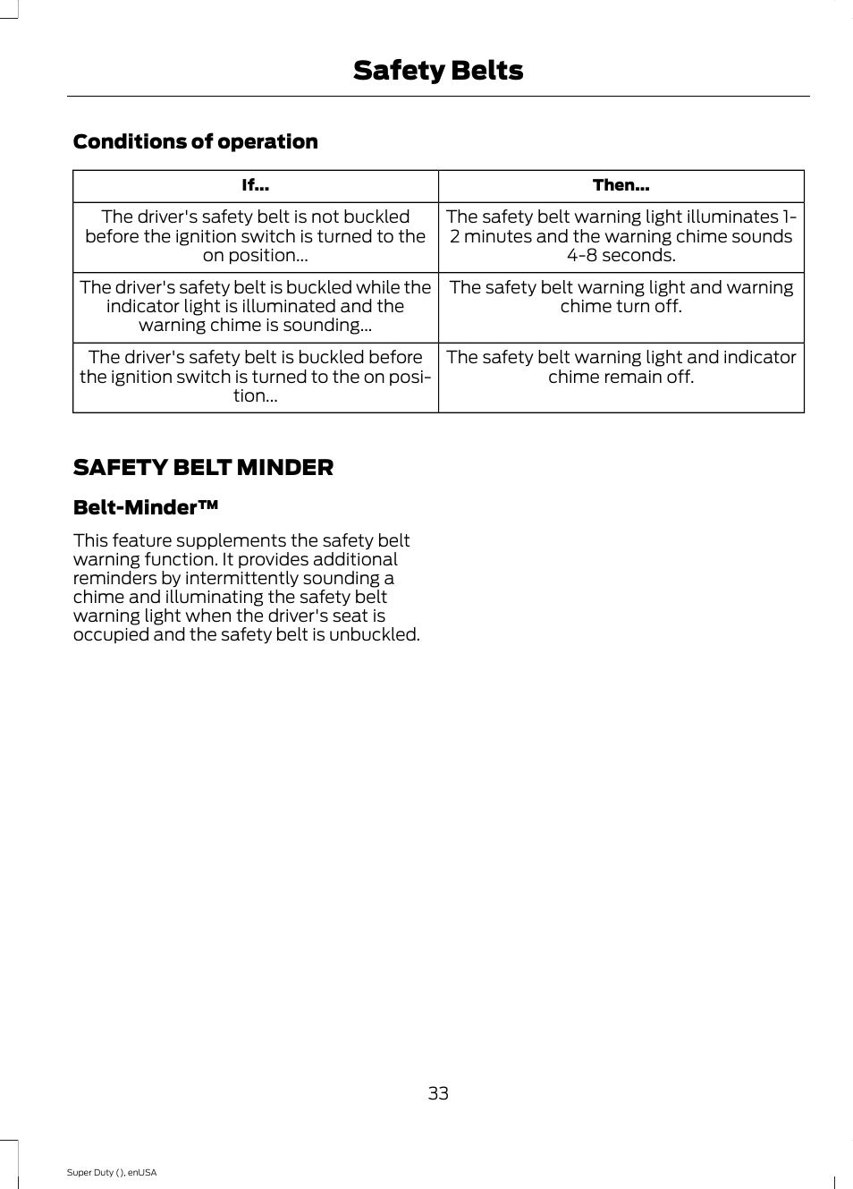 Safety belt minder, Safety belts | FORD 2015 F-550 v.1 User Manual | Page 36 / 470