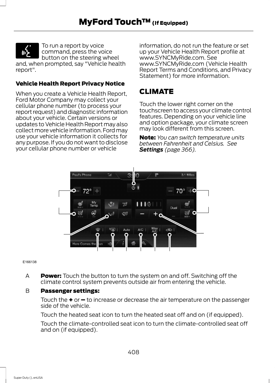 Climate, Myford touch | FORD 2015 F-550 v.1 User Manual | Page 411 / 470