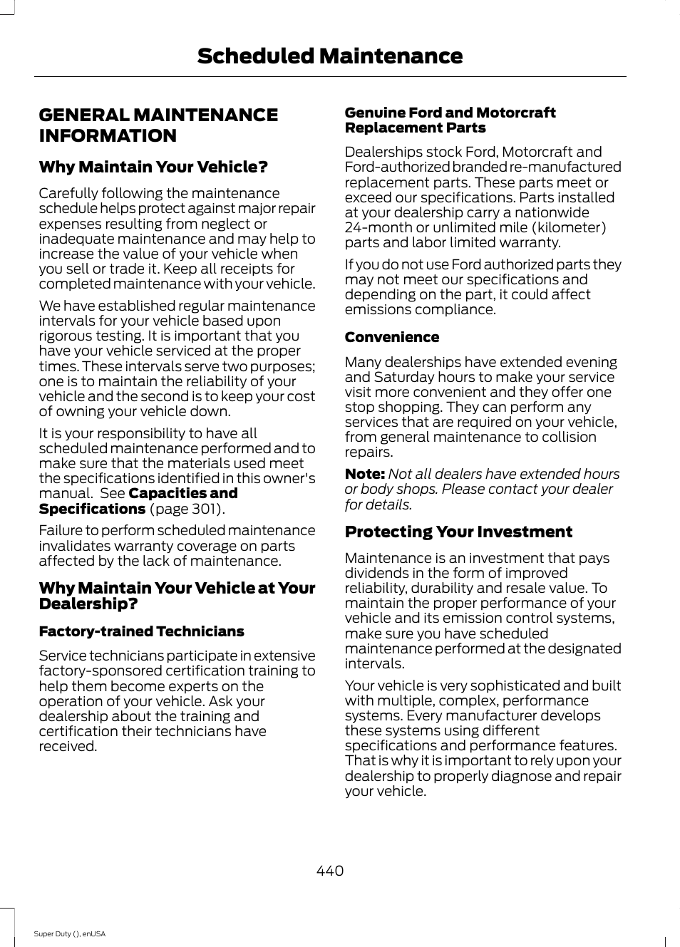 Scheduled maintenance, General maintenance information | FORD 2015 F-550 v.1 User Manual | Page 443 / 470