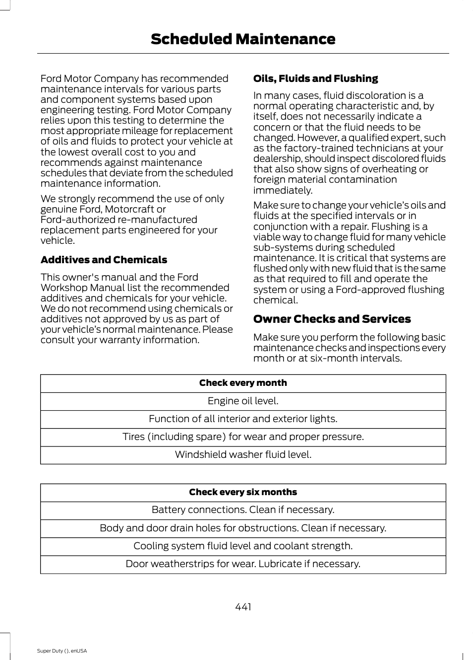 Scheduled maintenance | FORD 2015 F-550 v.1 User Manual | Page 444 / 470