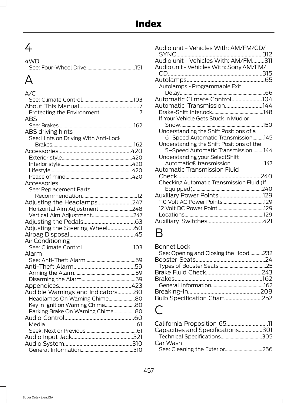 Index | FORD 2015 F-550 v.1 User Manual | Page 460 / 470