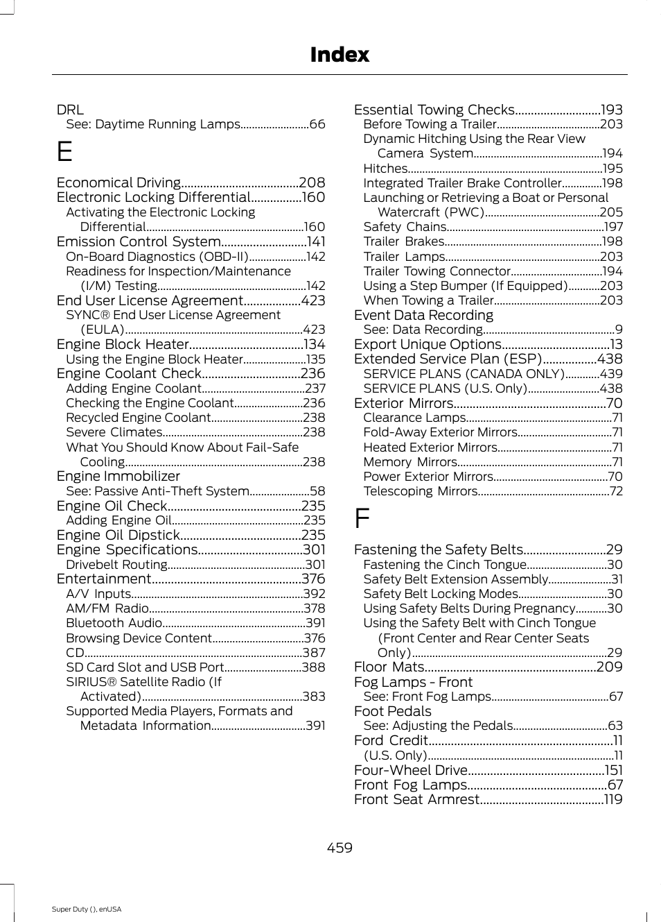 Index | FORD 2015 F-550 v.1 User Manual | Page 462 / 470