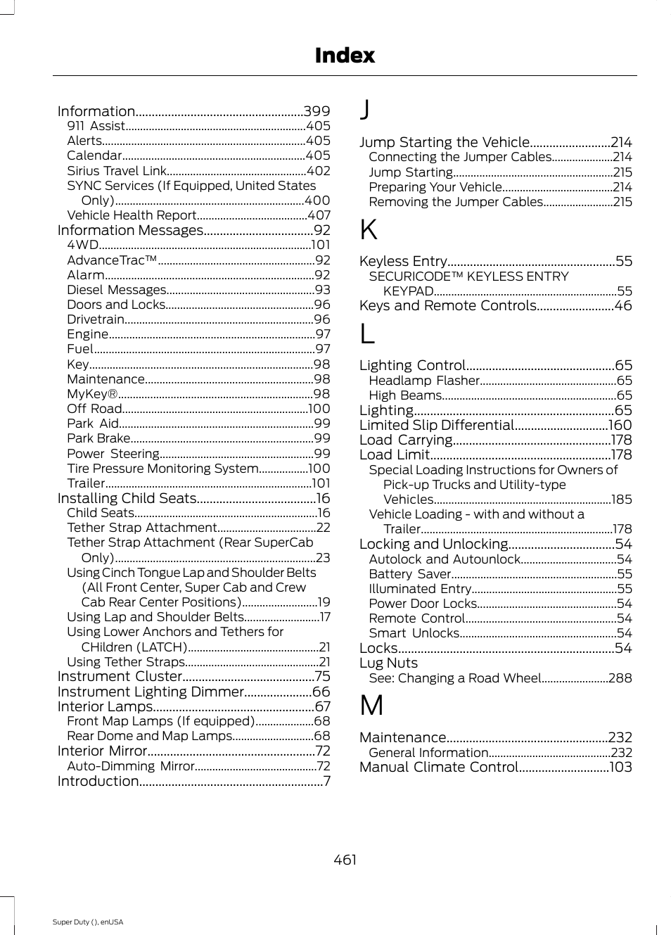 Index | FORD 2015 F-550 v.1 User Manual | Page 464 / 470