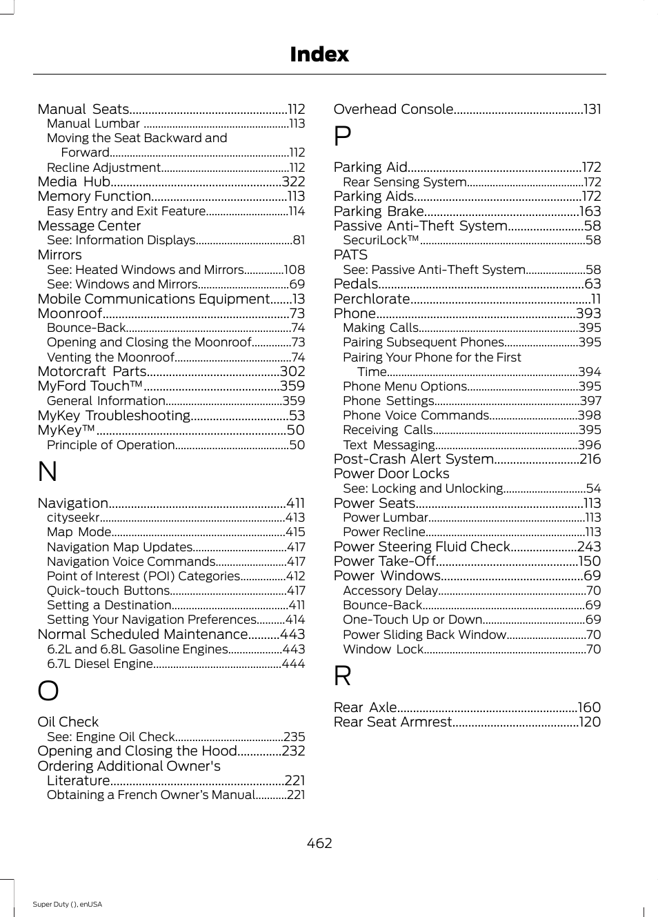 Index | FORD 2015 F-550 v.1 User Manual | Page 465 / 470