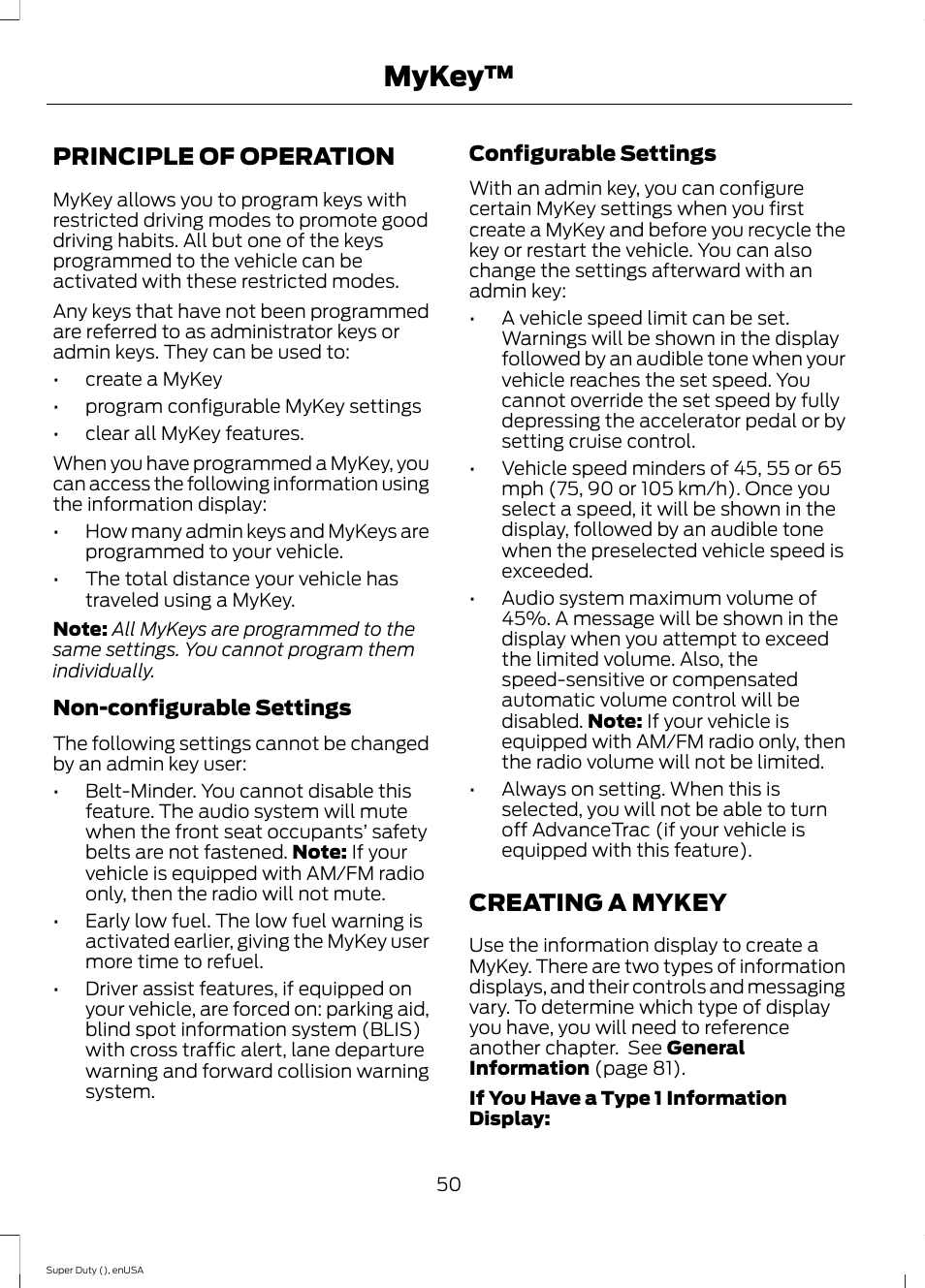 Mykey, Principle of operation, Creating a mykey | Principle of operation creating a mykey | FORD 2015 F-550 v.1 User Manual | Page 53 / 470