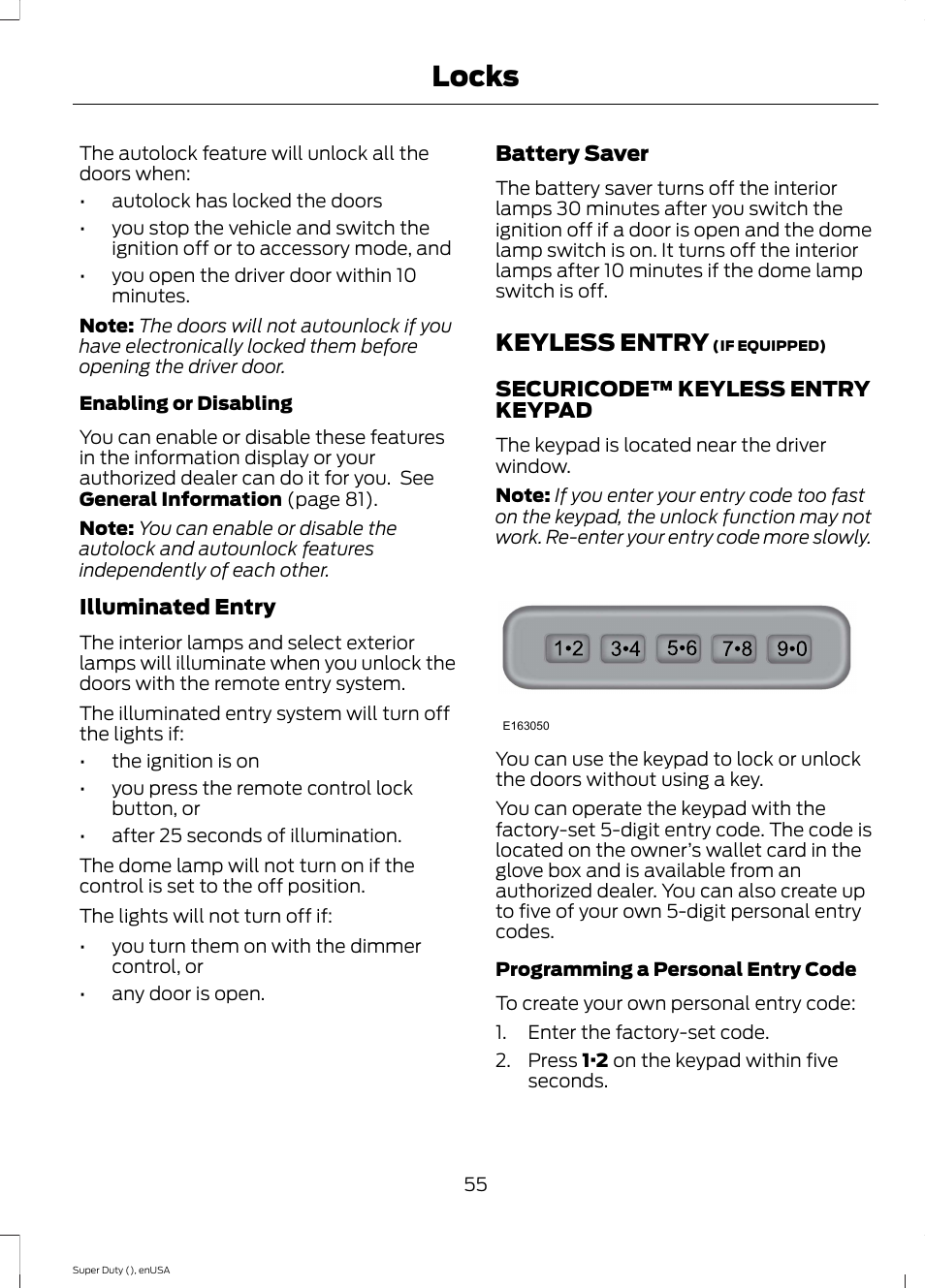Keyless entry, Locks | FORD 2015 F-550 v.1 User Manual | Page 58 / 470