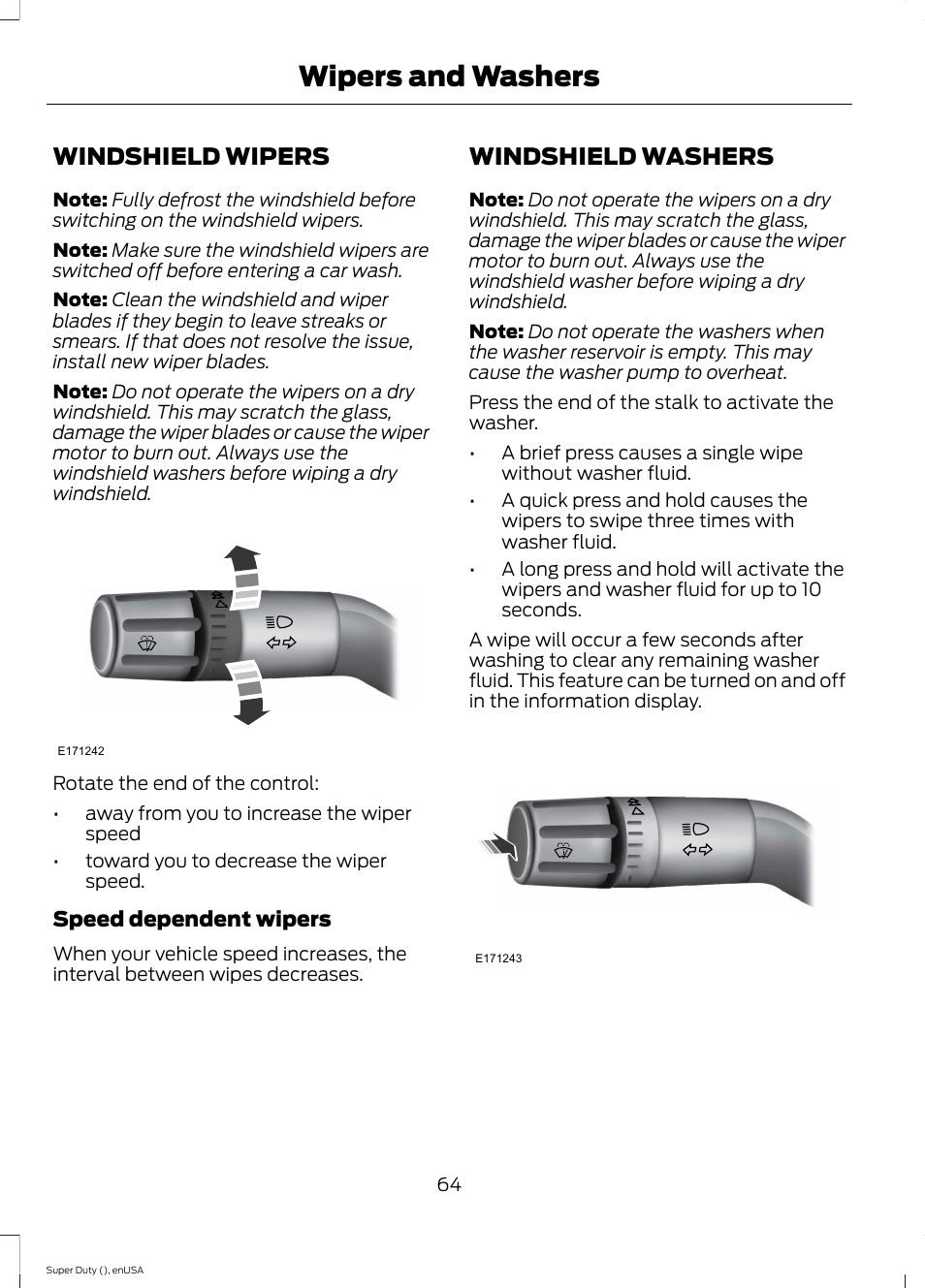 Wipers and washers, Windshield wipers, Windshield washers | Windshield wipers windshield washers | FORD 2015 F-550 v.1 User Manual | Page 67 / 470