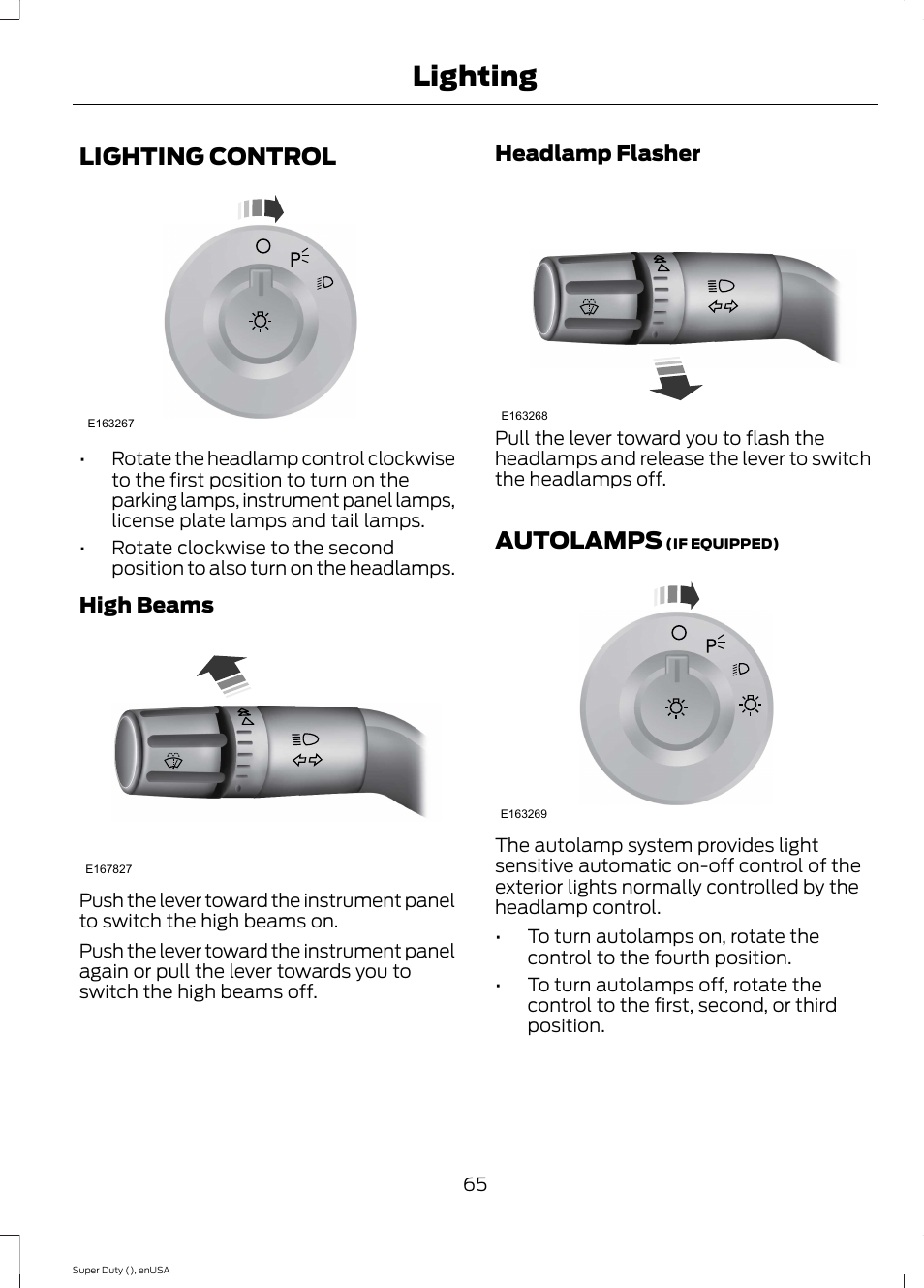 Lighting, Lighting control, Autolamps | Lighting control autolamps | FORD 2015 F-550 v.1 User Manual | Page 68 / 470