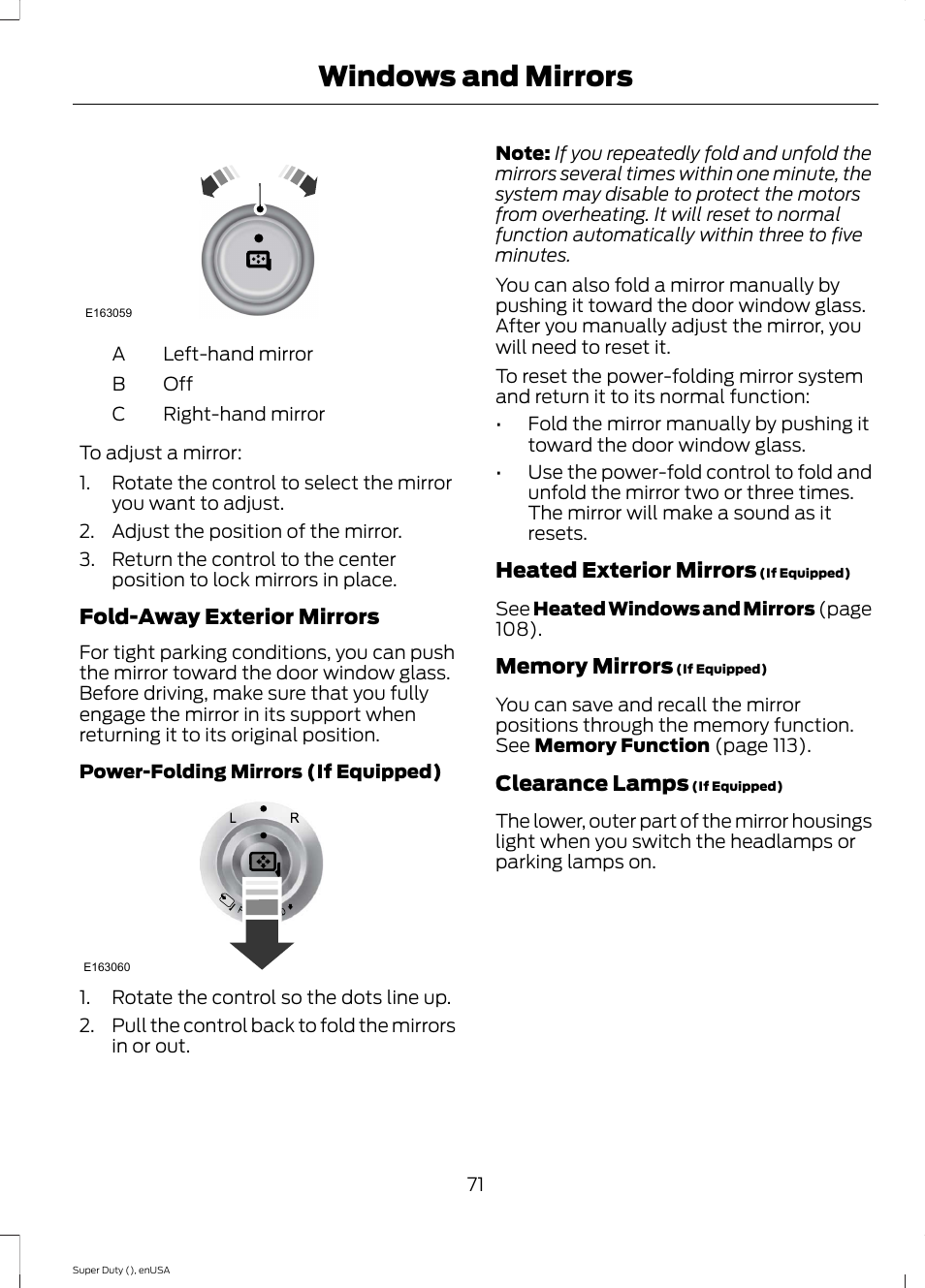 Windows and mirrors, Ba c | FORD 2015 F-550 v.1 User Manual | Page 74 / 470