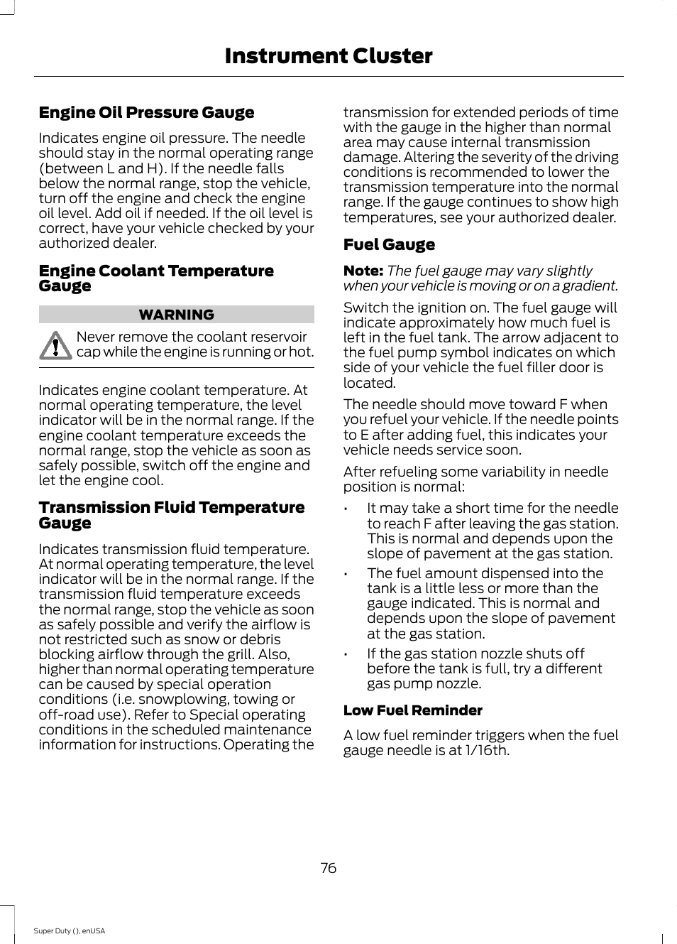 Instrument cluster | FORD 2015 F-550 v.1 User Manual | Page 79 / 470