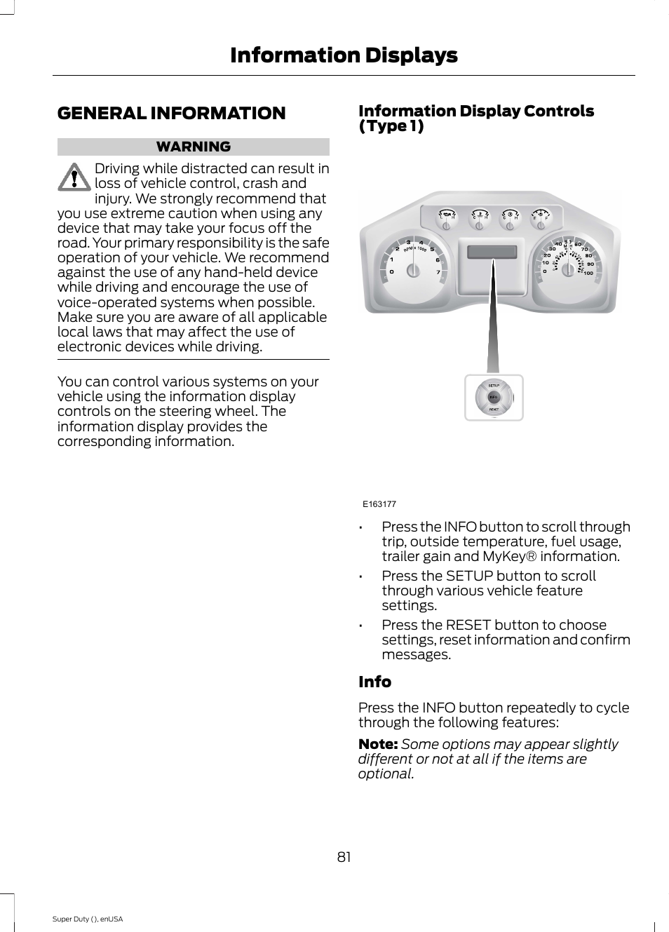 Information displays, General information | FORD 2015 F-550 v.1 User Manual | Page 84 / 470