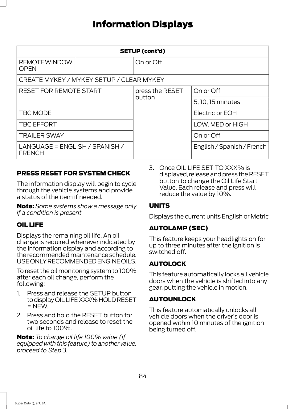 Information displays | FORD 2015 F-550 v.1 User Manual | Page 87 / 470