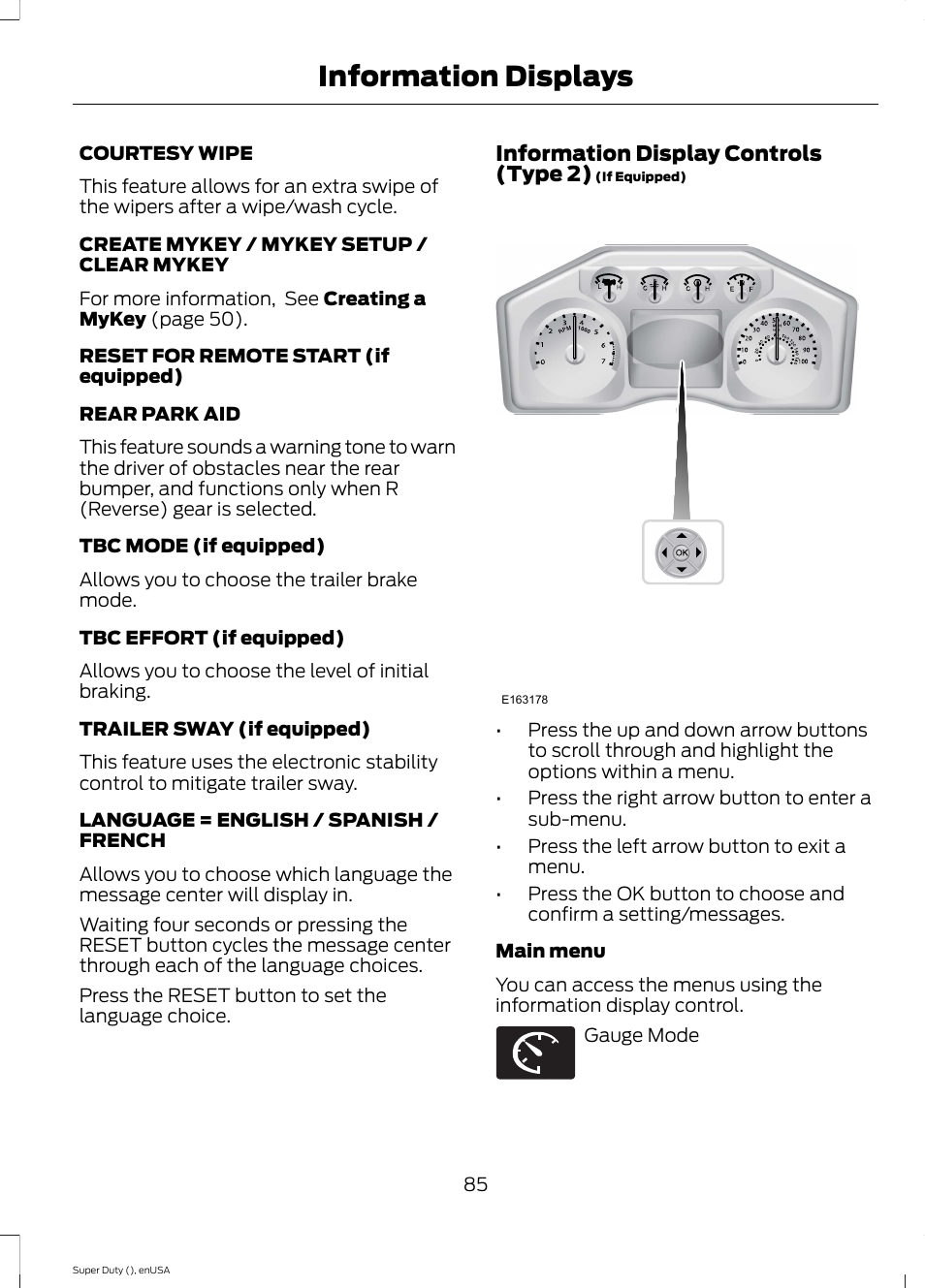 Information displays | FORD 2015 F-550 v.1 User Manual | Page 88 / 470