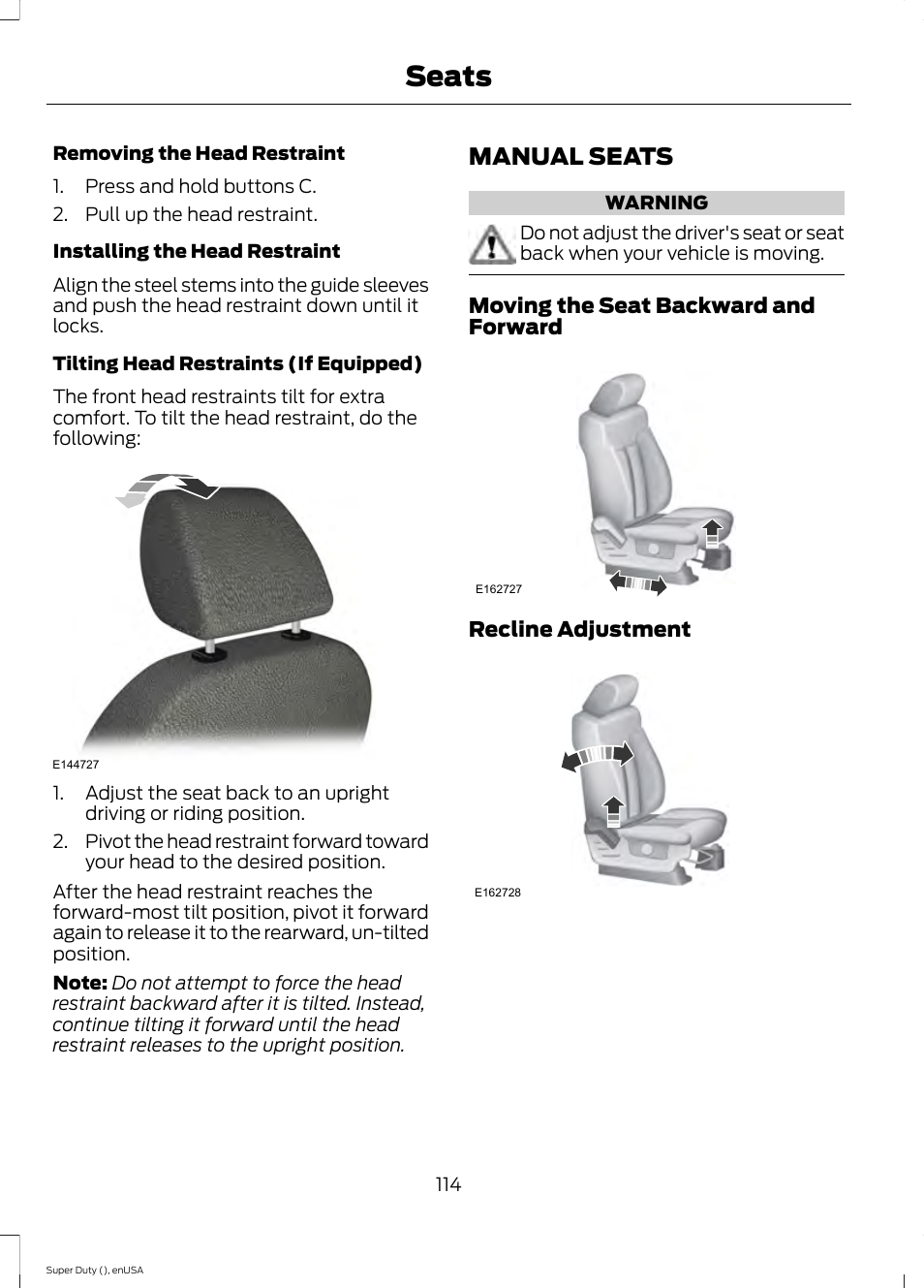 Manual seats, Seats | FORD 2015 F-550 v.2 User Manual | Page 117 / 468