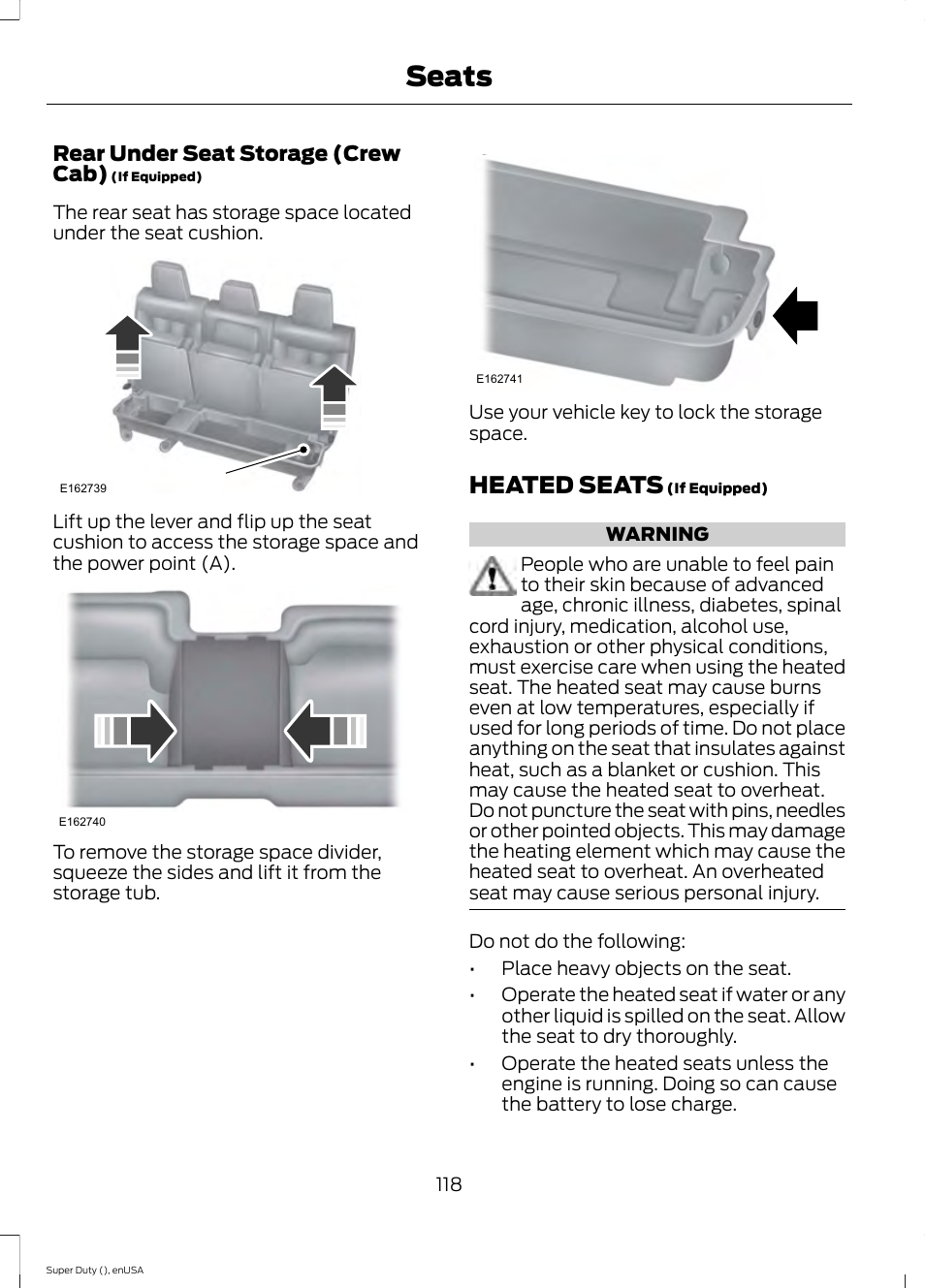 Heated seats, Seats | FORD 2015 F-550 v.2 User Manual | Page 121 / 468