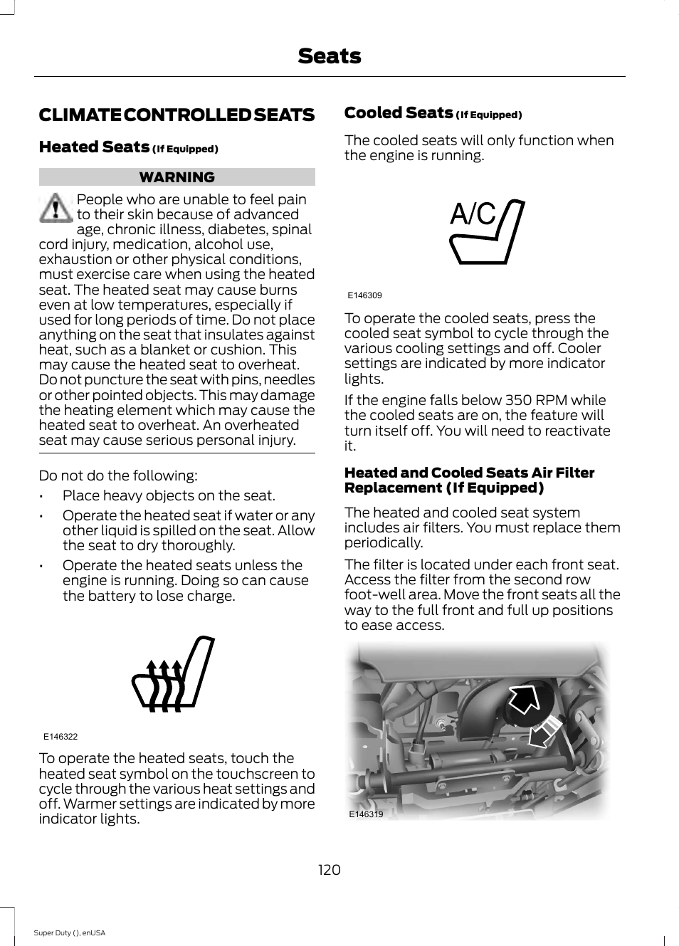 Climate controlled seats, Seats | FORD 2015 F-550 v.2 User Manual | Page 123 / 468