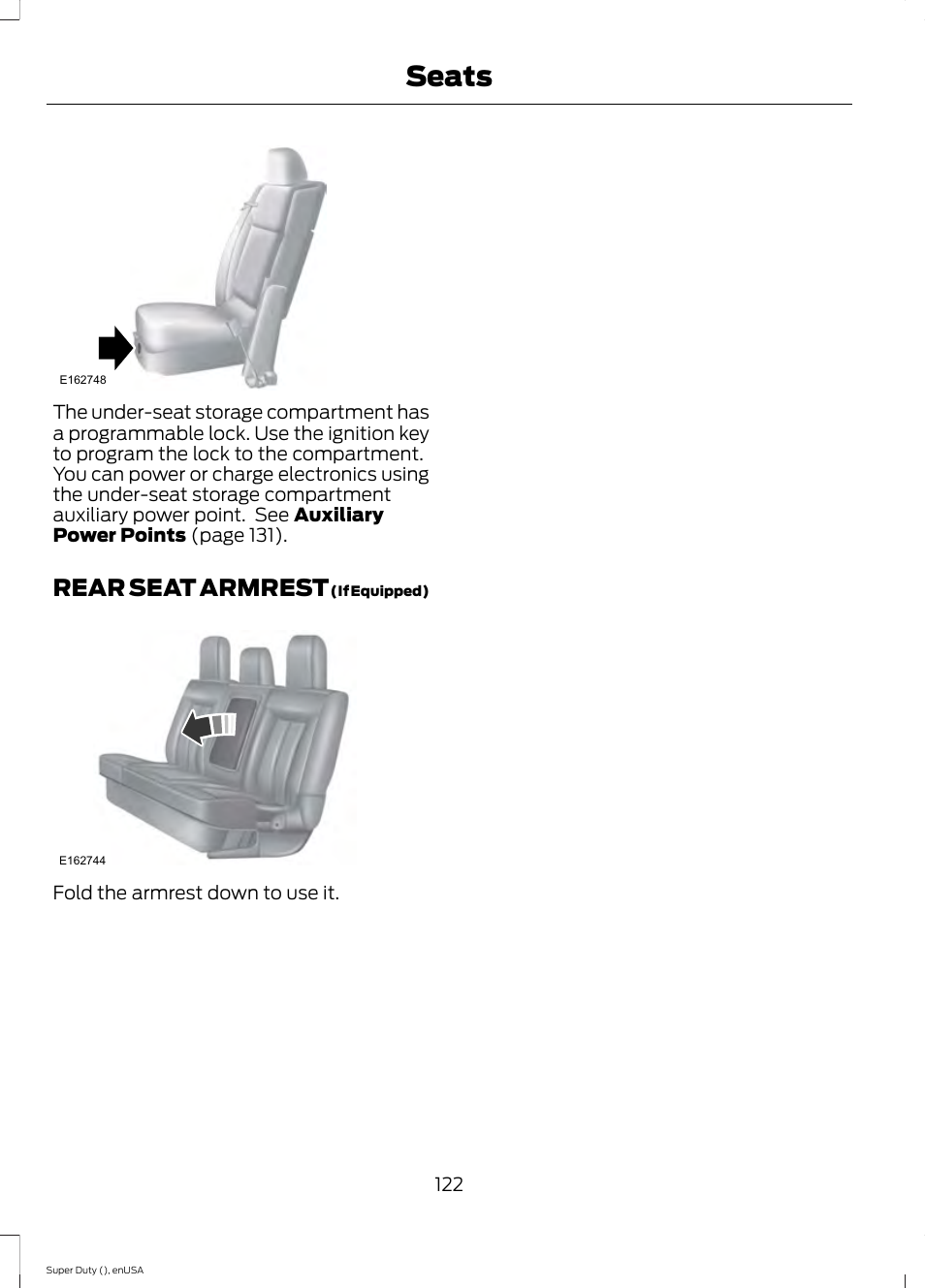 Rear seat armrest, Seats | FORD 2015 F-550 v.2 User Manual | Page 125 / 468